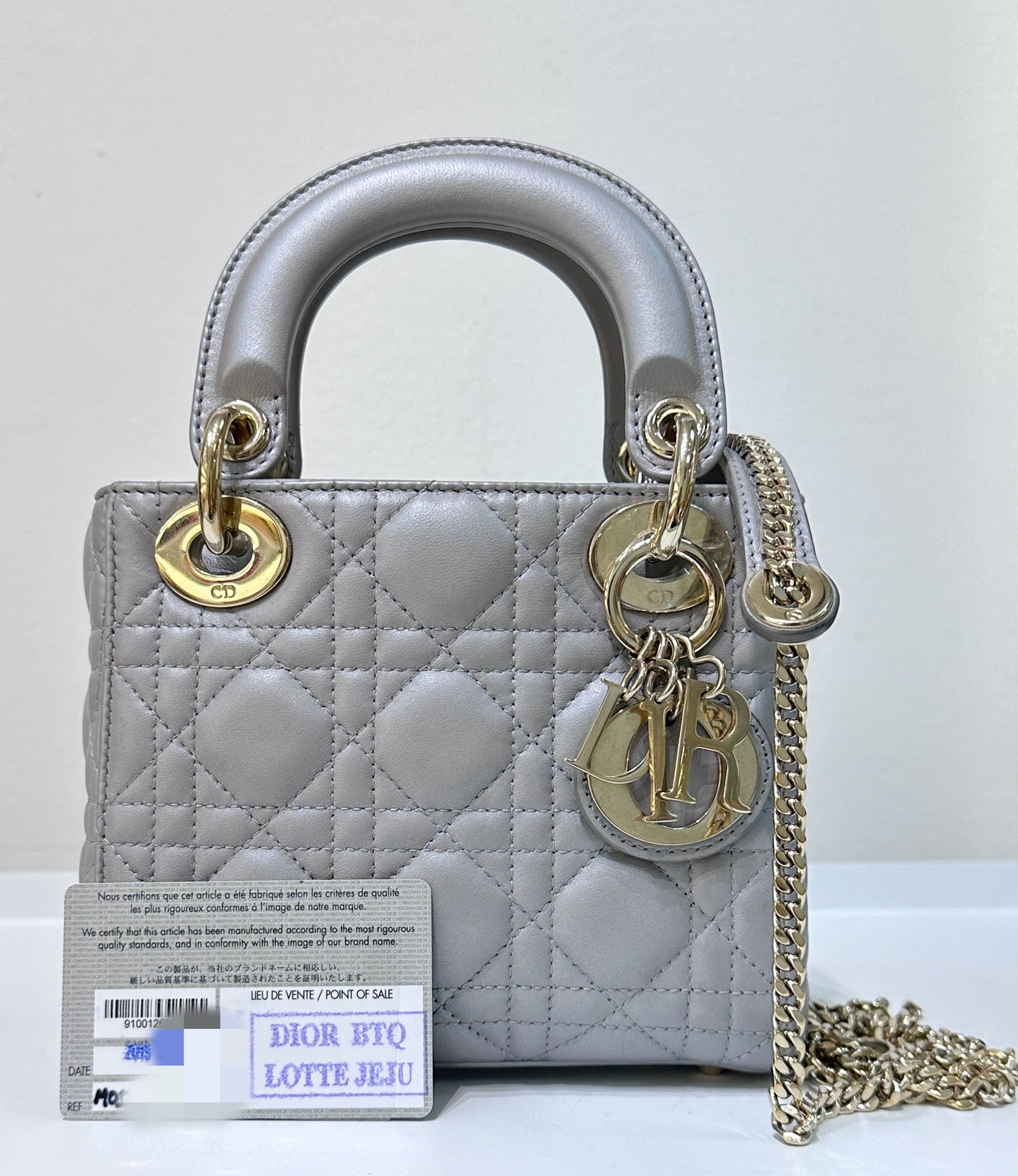 DIOR Mini Lady Dior Pearl Grey GHW