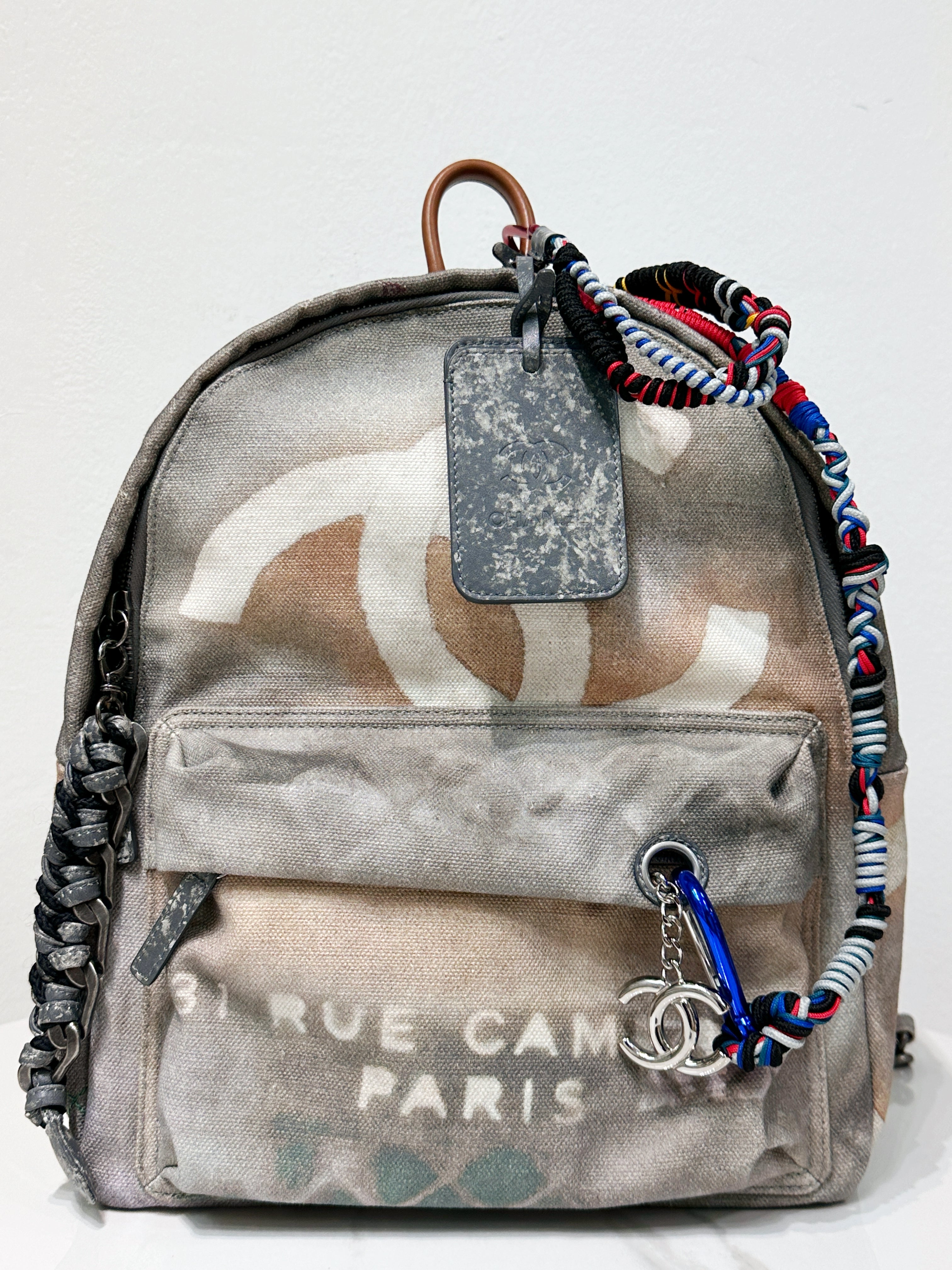 Preloved authentic Chanel Graffiti Printed Canvas Medium Backpack Grey