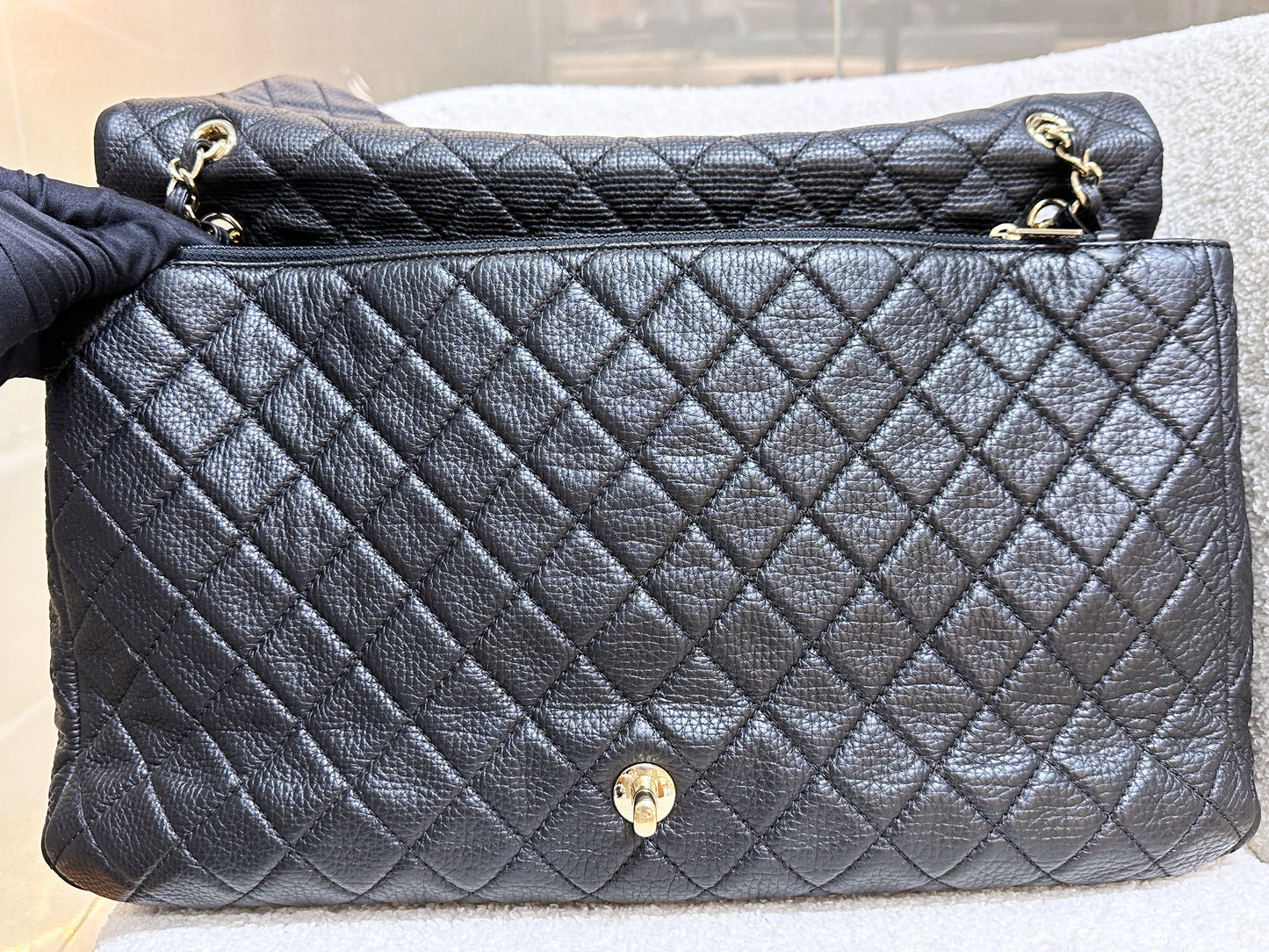 Chanel 2017 Calfskin Quilted XXL Travel Flap shoulder bag Black GHW 2354 holo card
