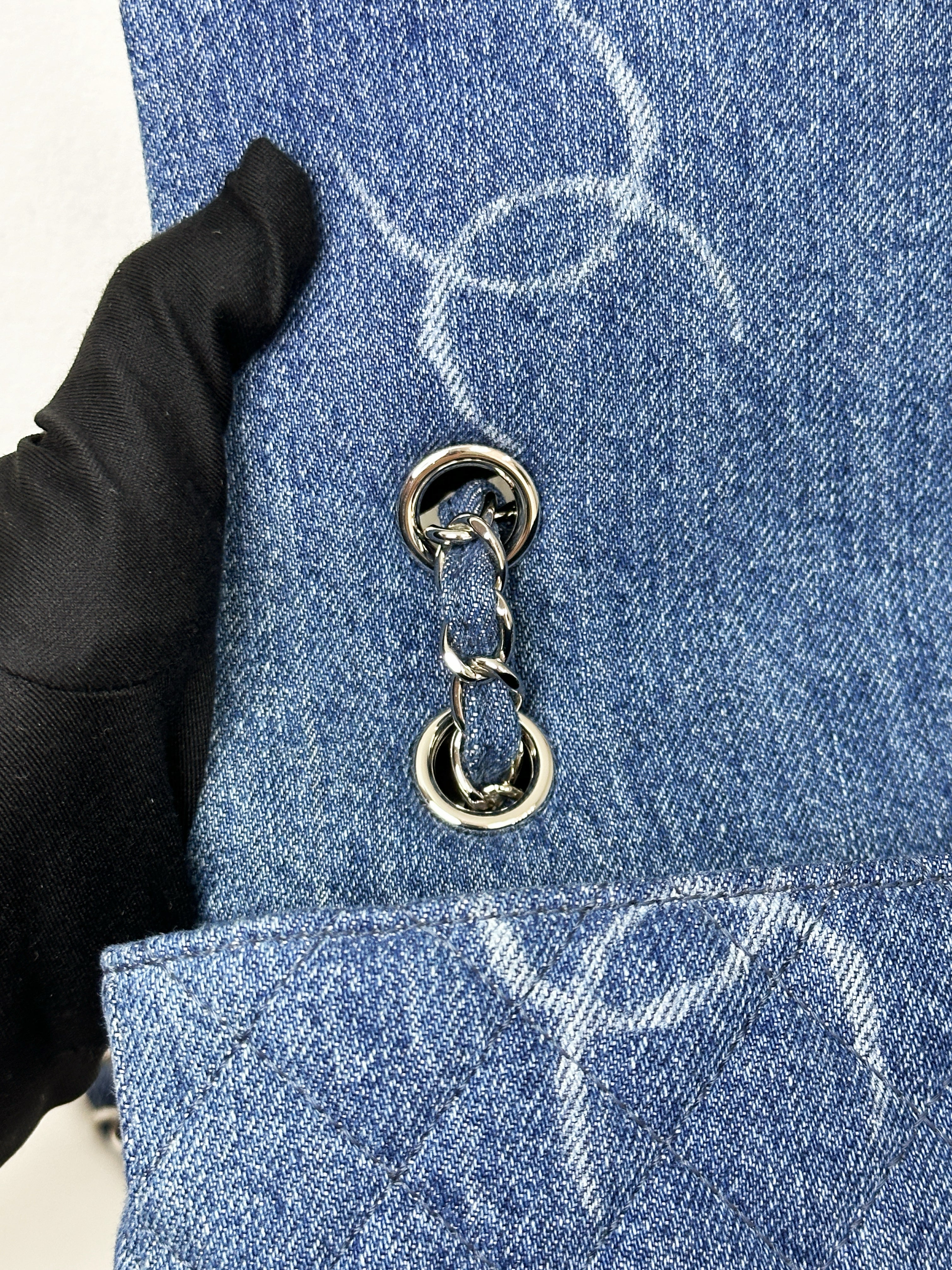 Chanel 20B Medium Blue Denim Quilted CC Single Flap SHW 3045 holo card