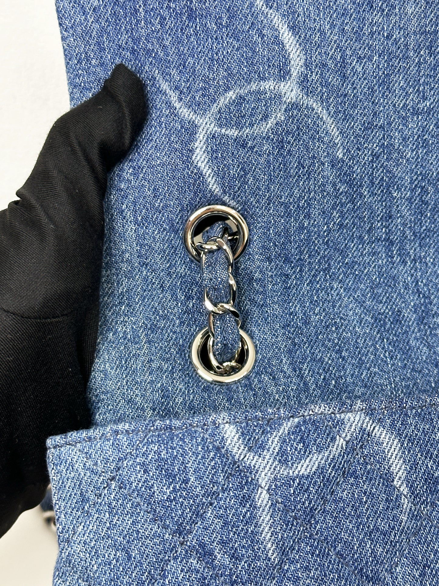 Chanel 20B Medium Blue Denim Quilted CC Single Flap SHW 3045 holo card