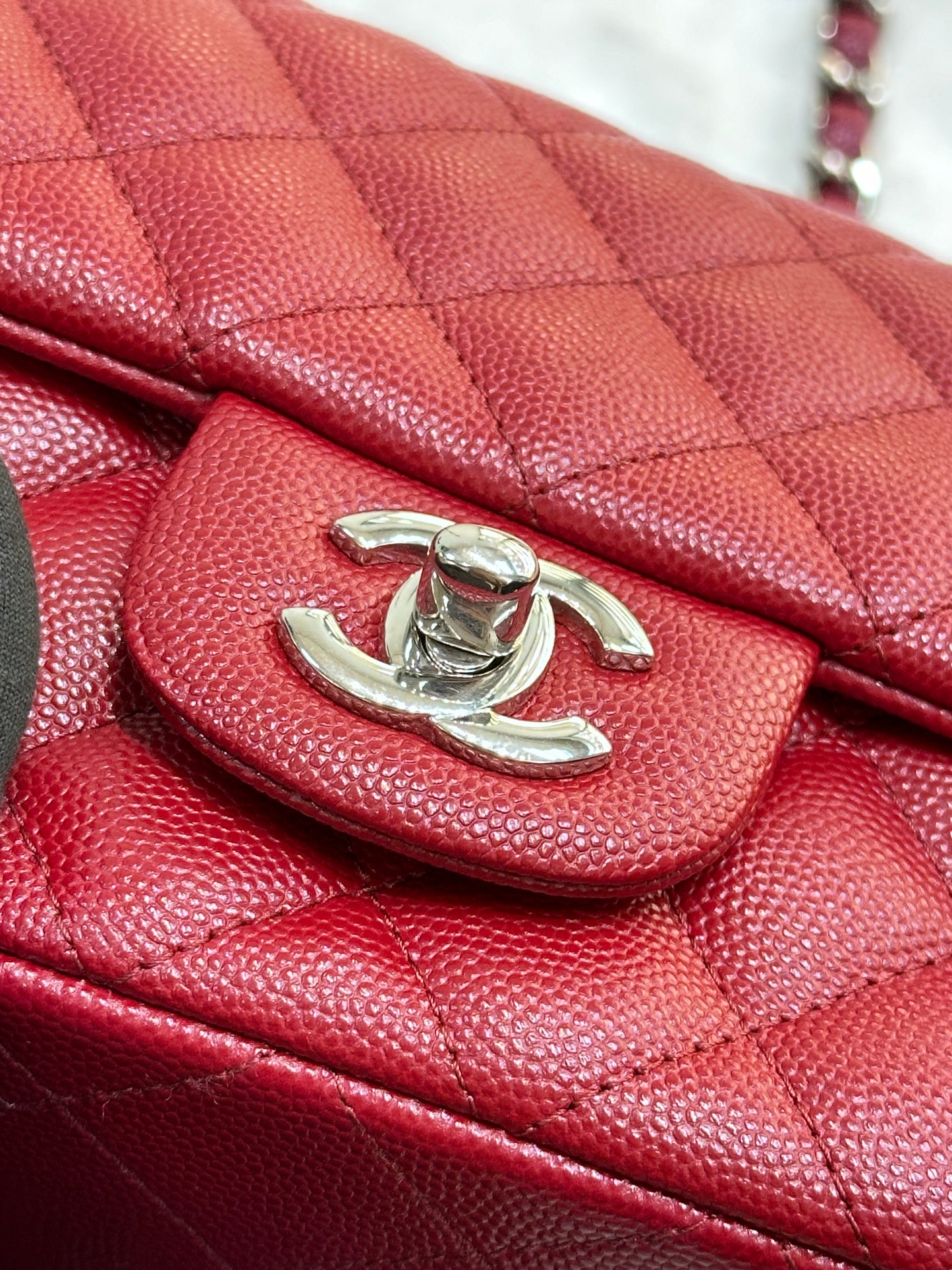 Chanel Mini Rectangular Caviar Quilted Flap Red 17B SHW