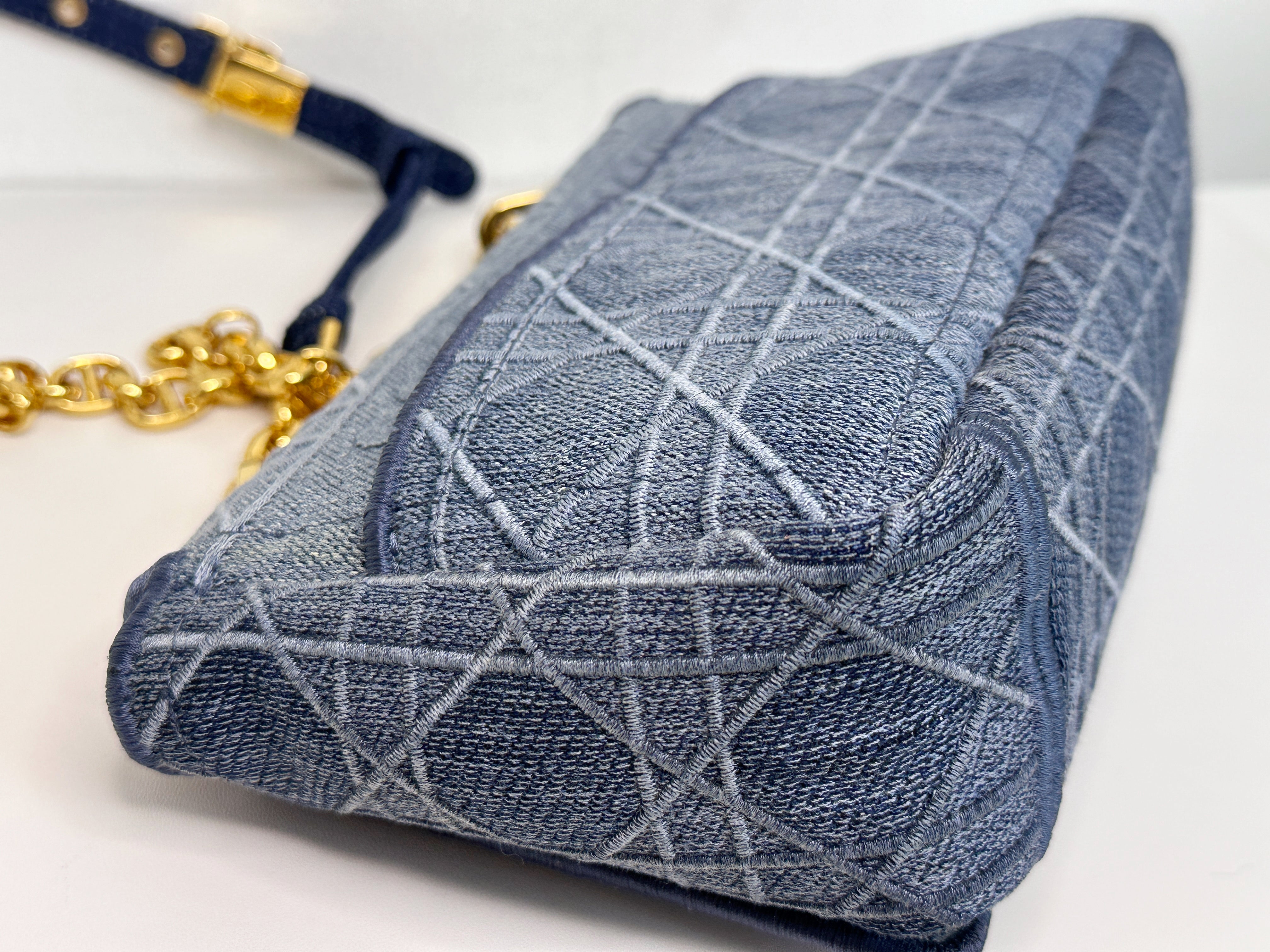 Christian Dior Denim Cannage Small Caro Bag Blue