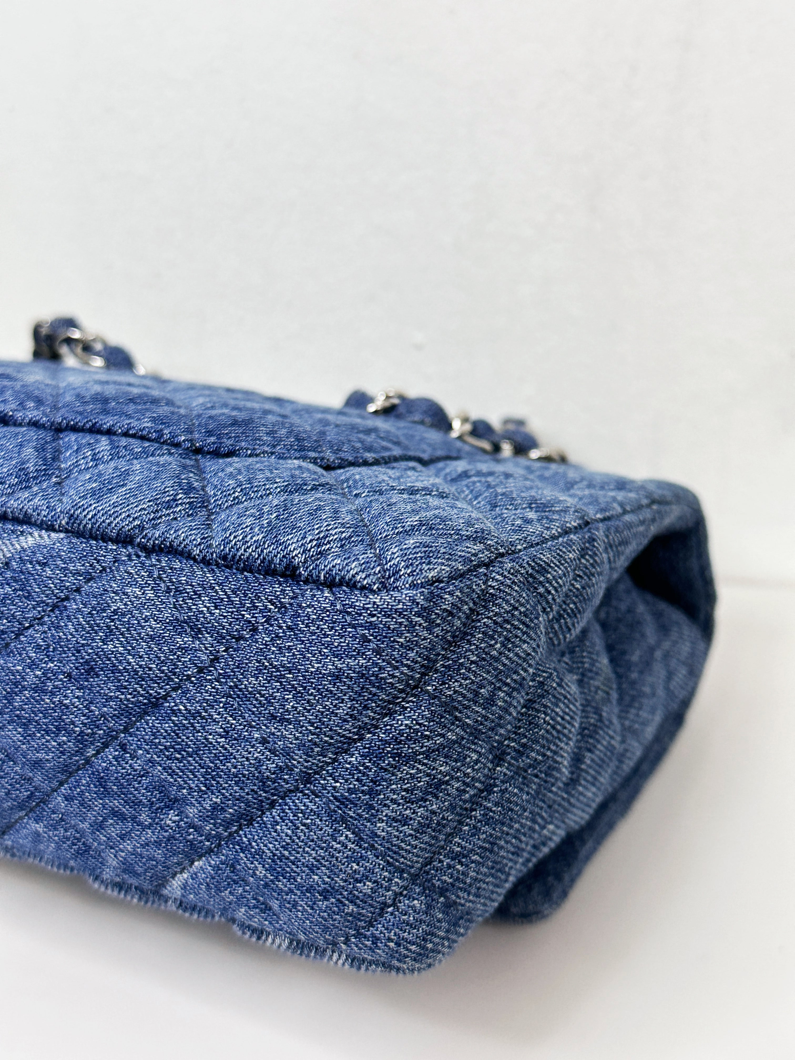 Chanel 20B Medium Blue Denim Quilted CC Single Flap SHW 3045 holo card