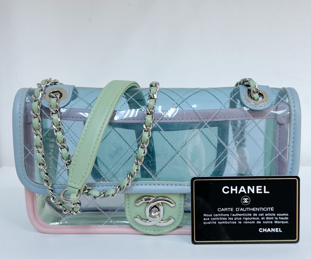 Chanel Mini Coco Splash PVC Flap Bag Blue/Green/Pink SHW 2582 holo card