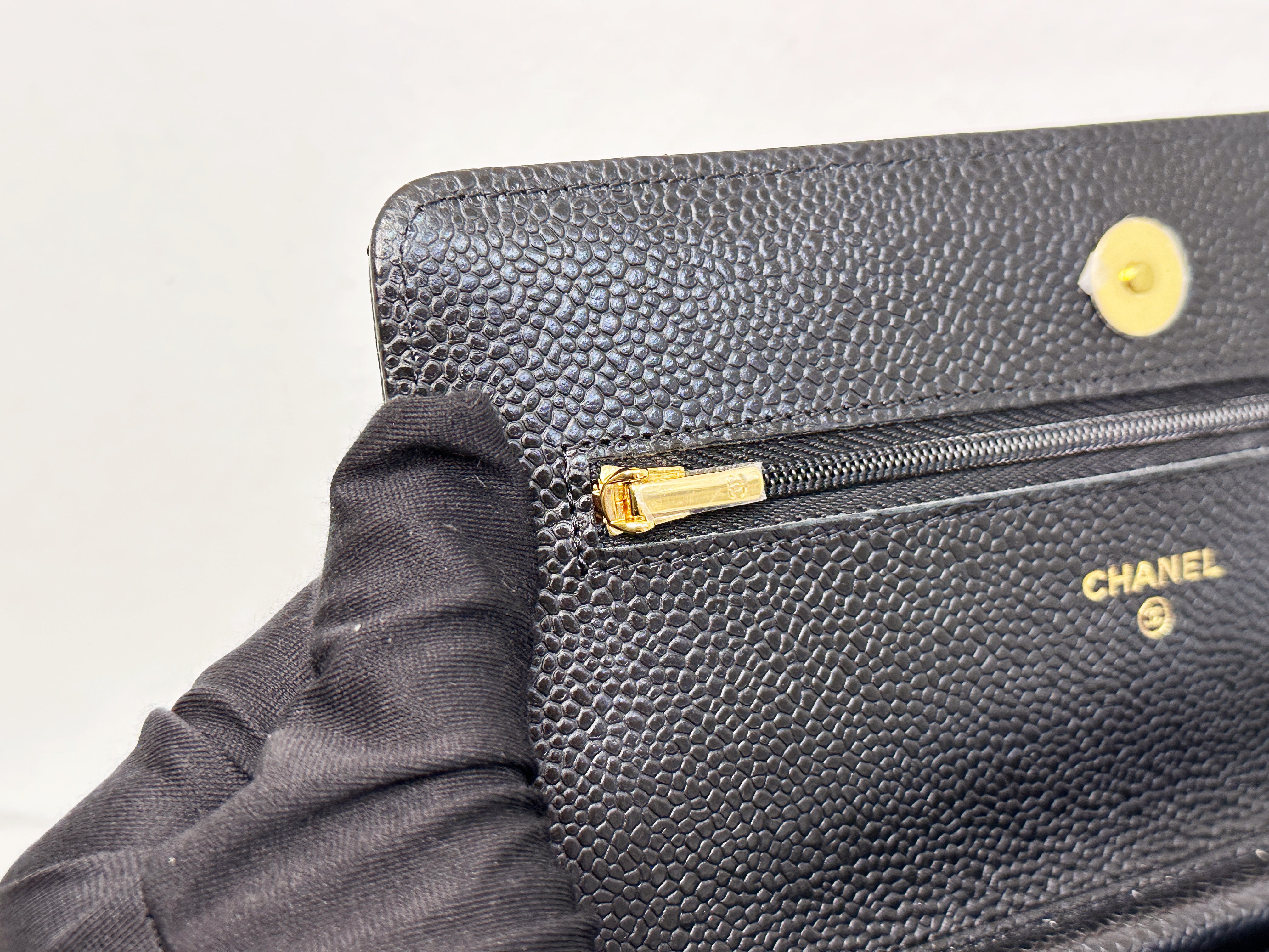 Chanel Classic Wallet on Chain Caviar Black GHW T876 microchip