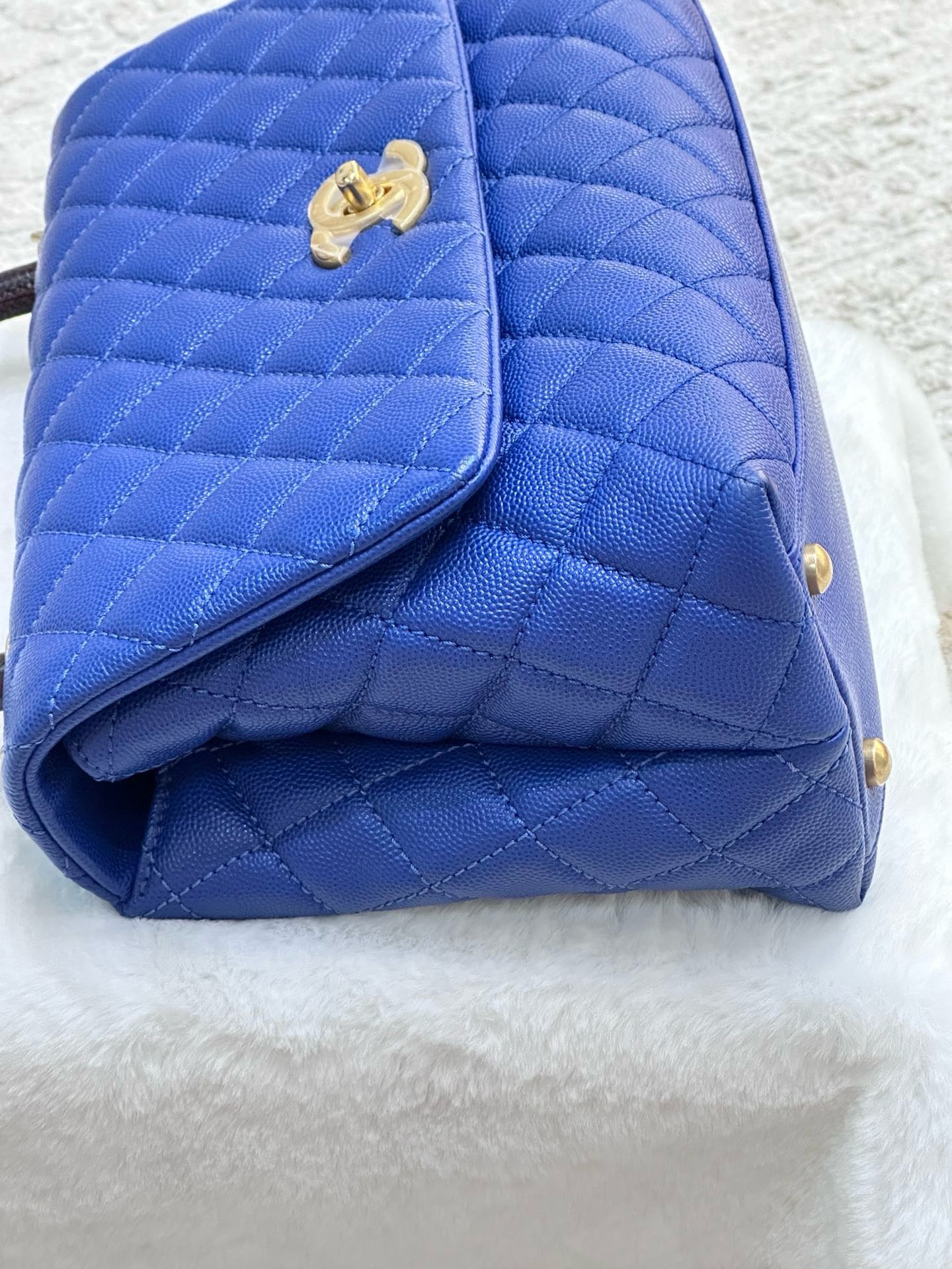 Chanel Medium Caviar Lizard Embossed Quilted Coco Handle Flap Dark Blue