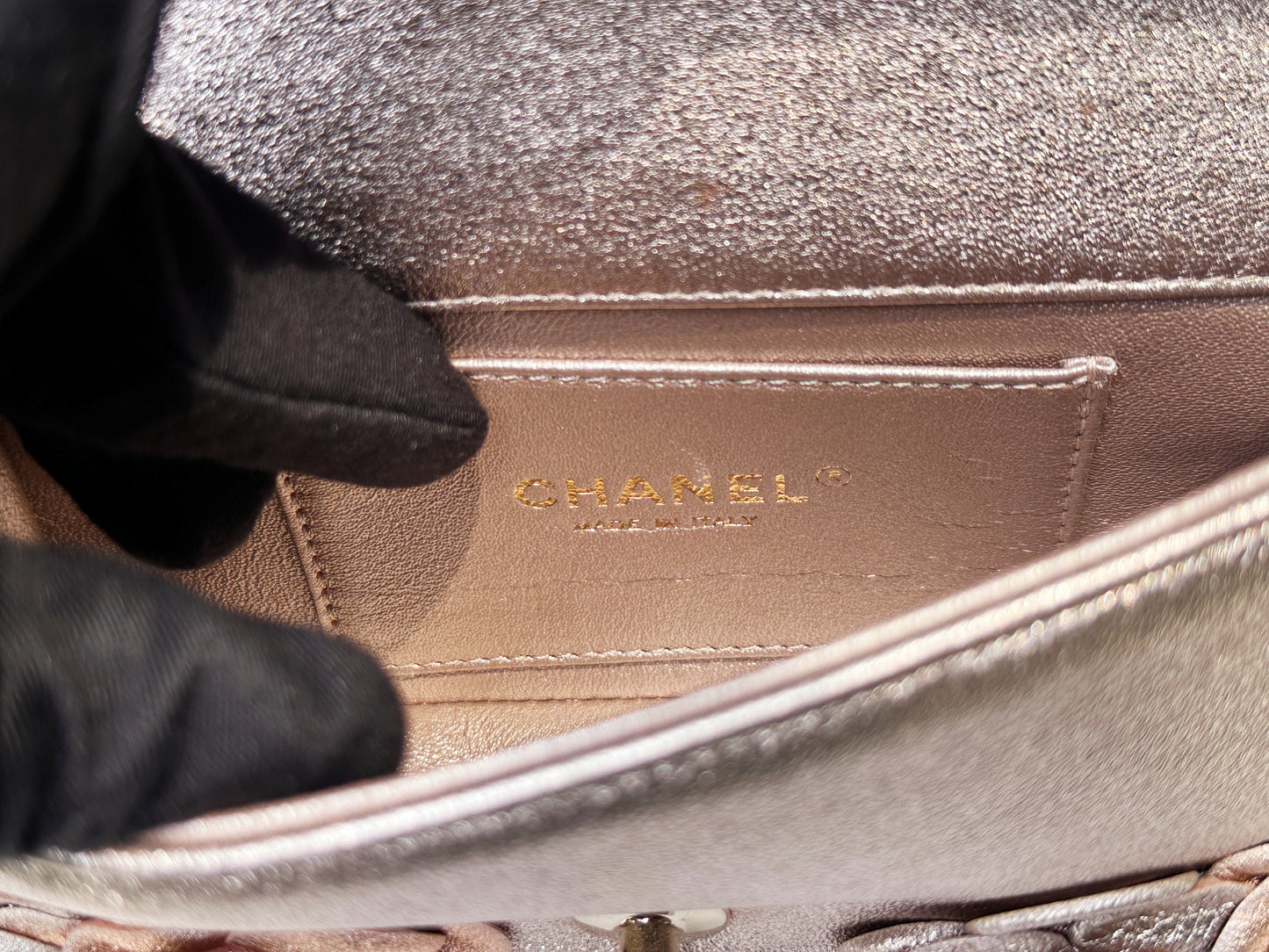 Chanel Camellia Mini Metallic Rose Gold/Pink Lambskin Gold Hardware 2078 holo card