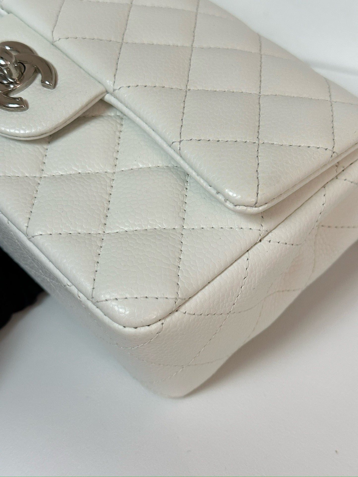 Chanel Mini Rectangular Caviar Classic White SHW 1877 holo card