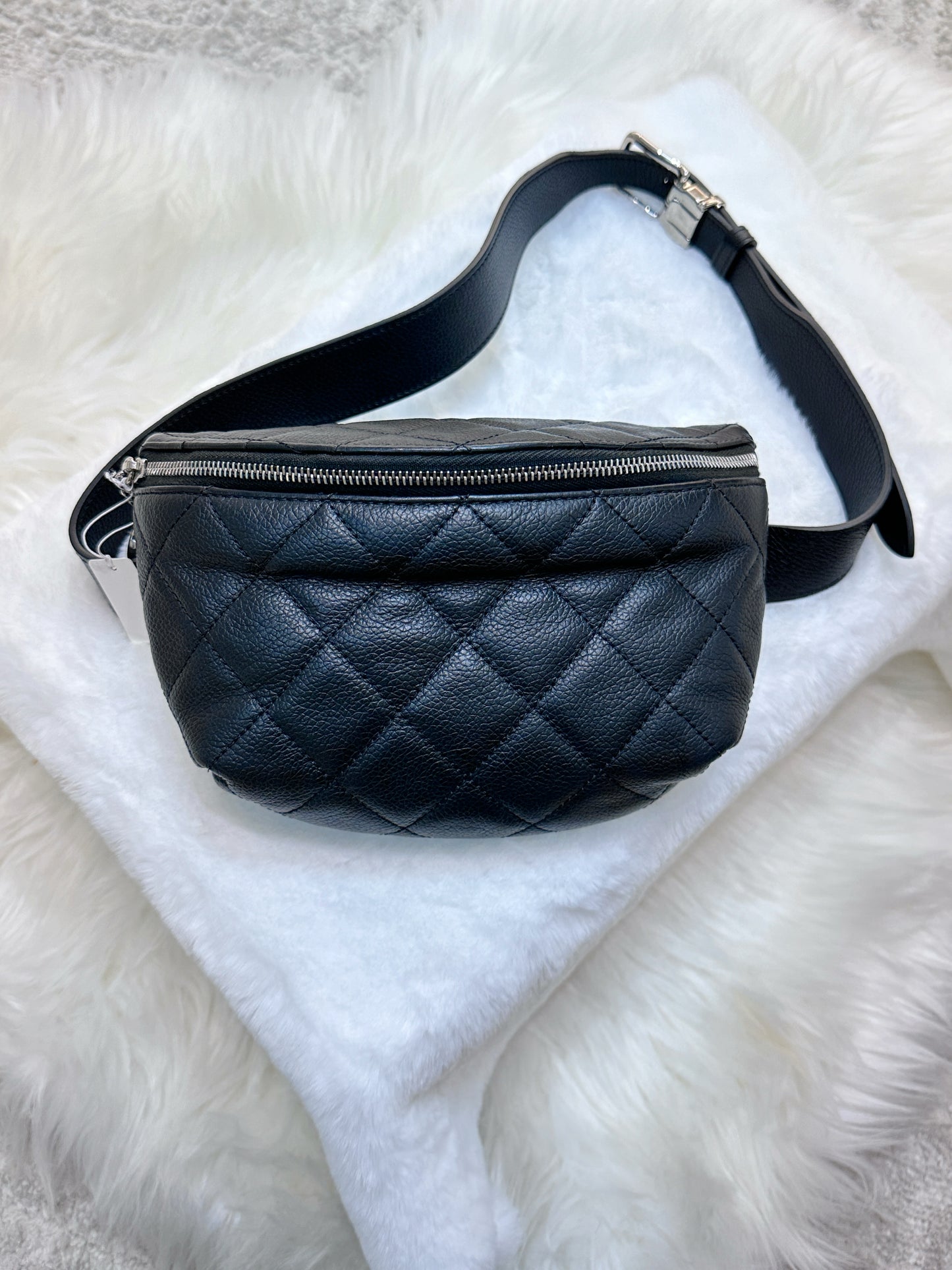 CHANEL Grained Calfskin Quilted Waist Belt Bag Black 2748 holo card