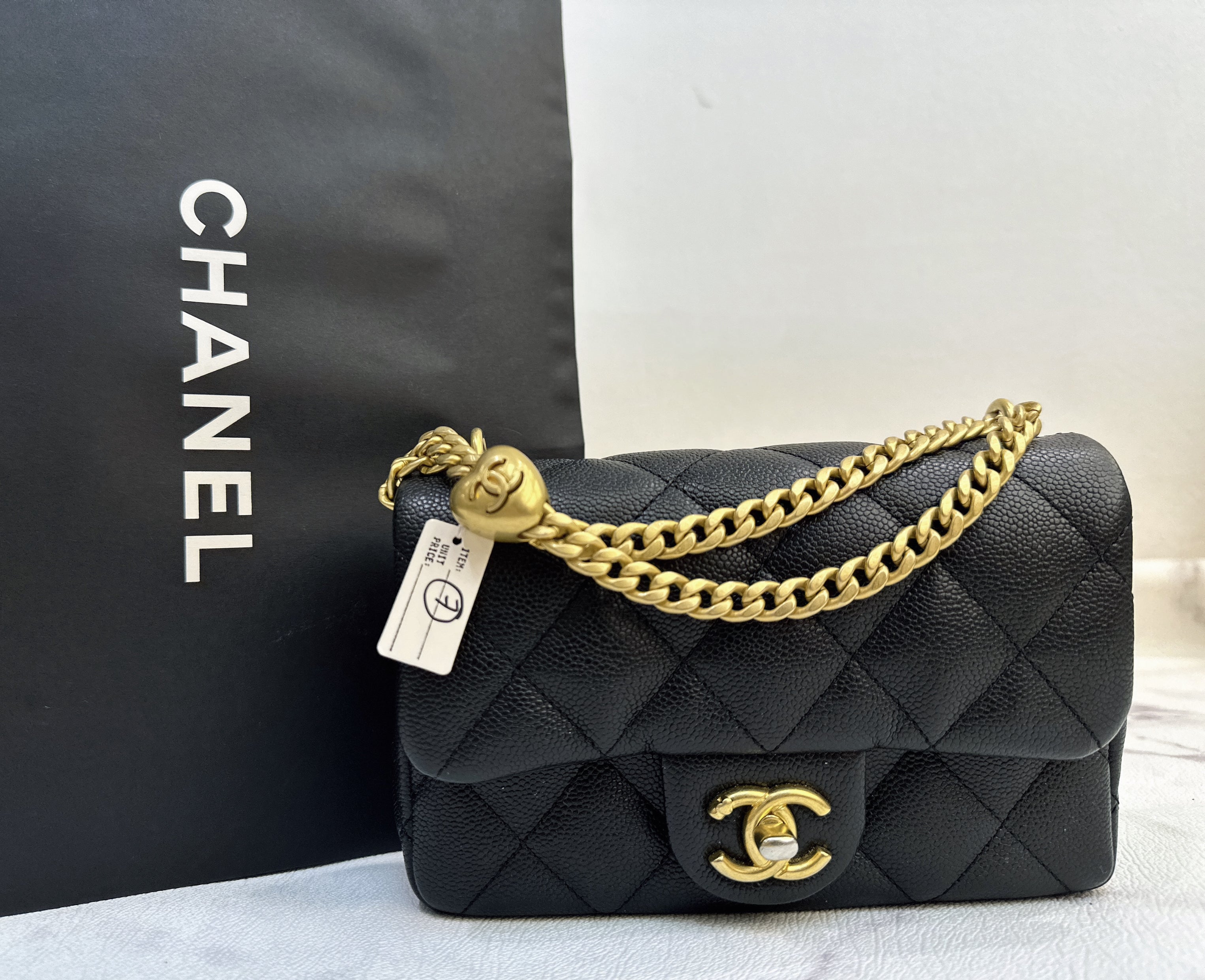 CHANEL Caviar Quilted Mini Sweetheart Rectangular Flap Black Jemeryluxury