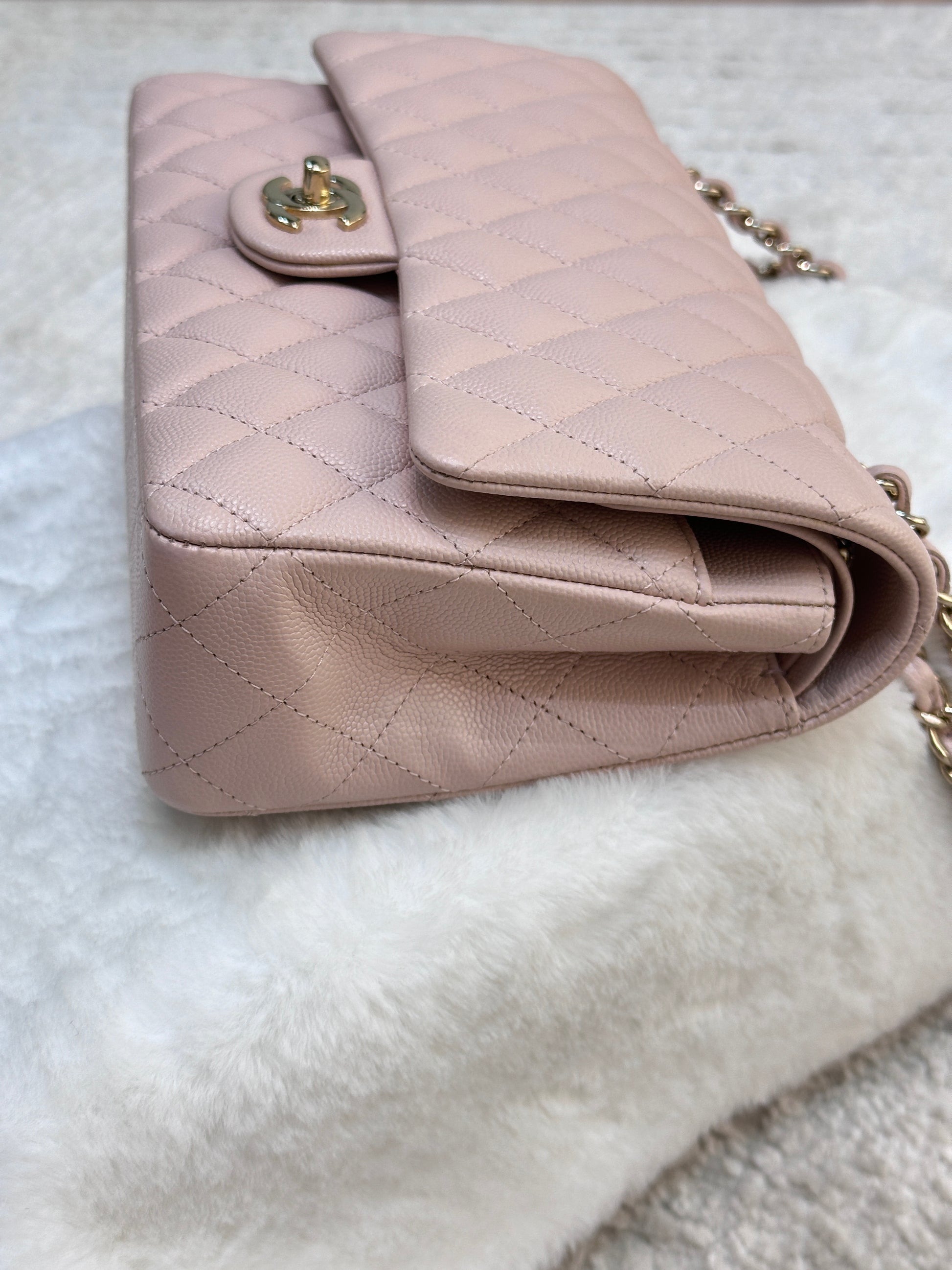 Chanel Medium Caviar Quilted Double Flap Light Pink 21C