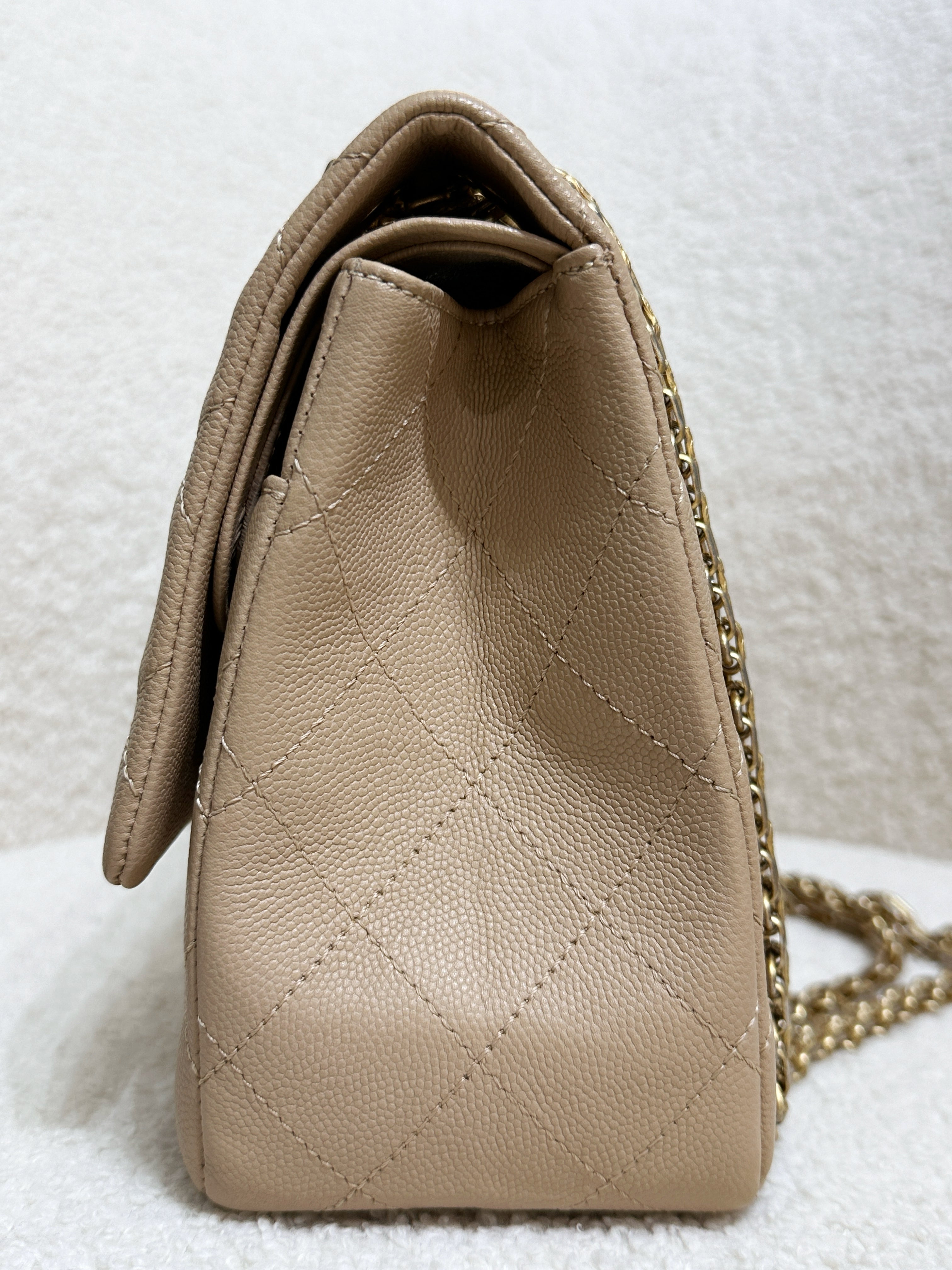 Chanel Classic Quilted Caviar 2.55 Reissue Flap Bag Beige 226 2353 holo card