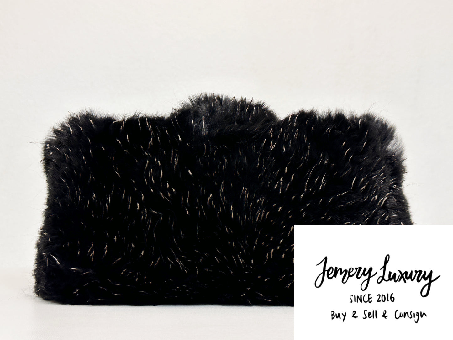 Chanel CC Black Fur Chain Clutch 2270 holo card