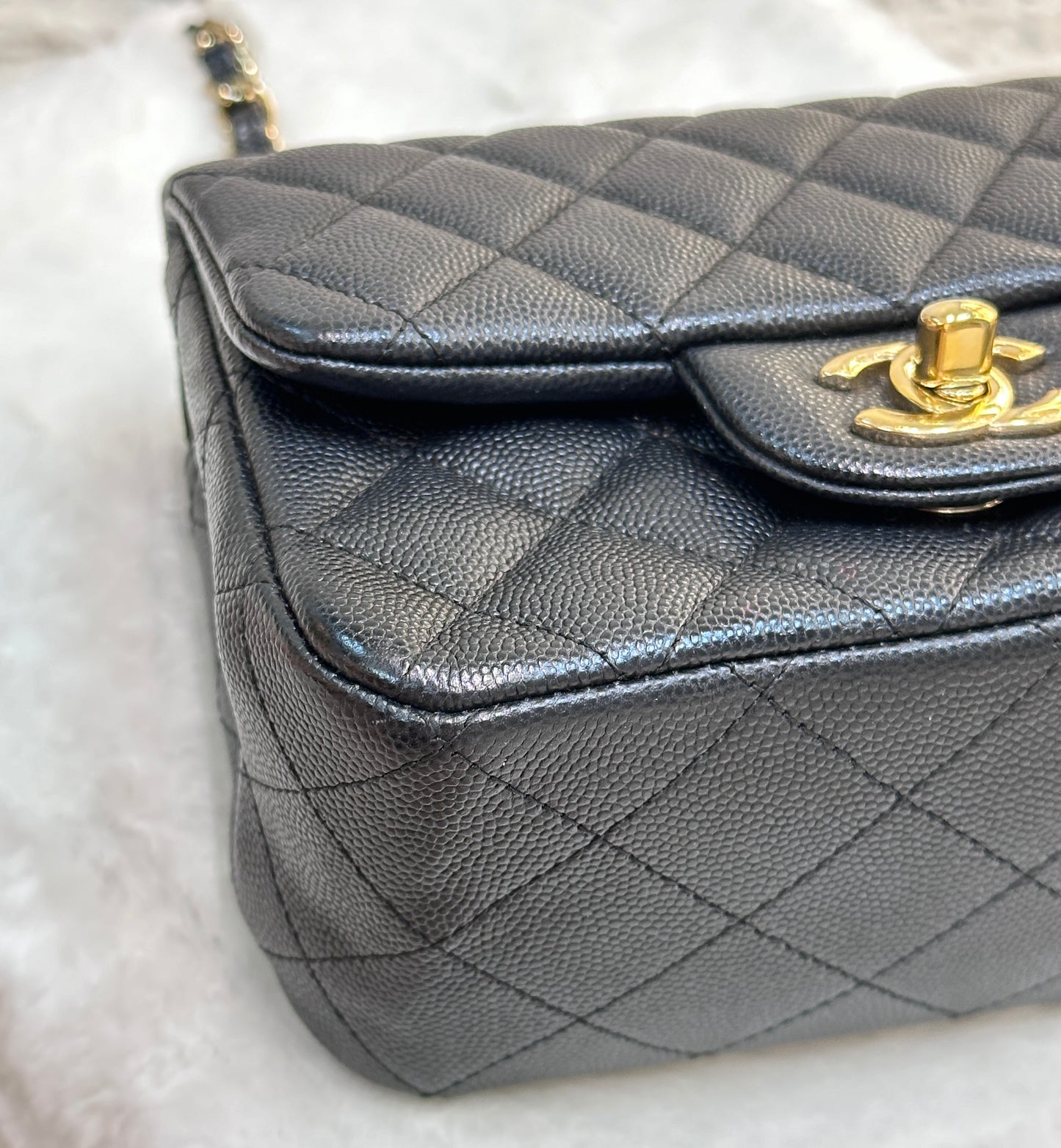 Chanel Mini Square Black Caviar Gold Hardware