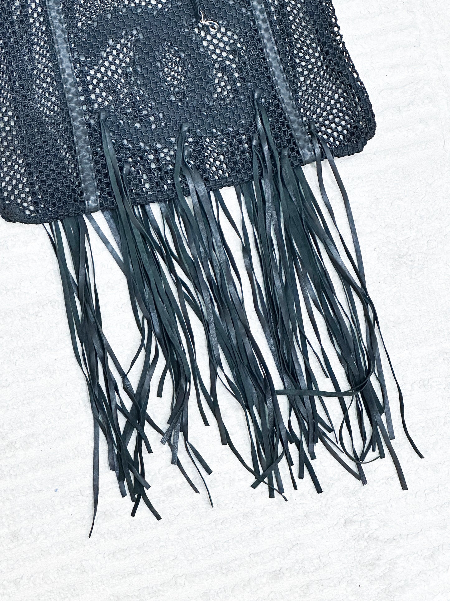 Chanel Limited Edition Resort 2011 Black Fringe Mesh Tote Bag 1373 holo card