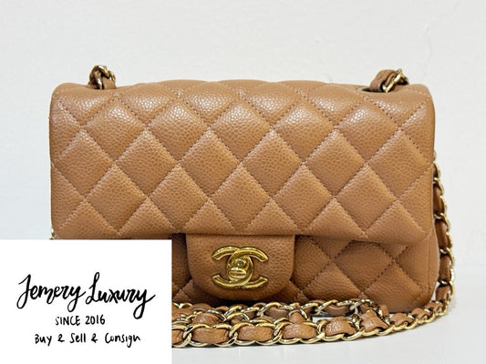 Chanel Classic Mini Rectangular Caviar Dark Beige Bag GHW 2598 holo
