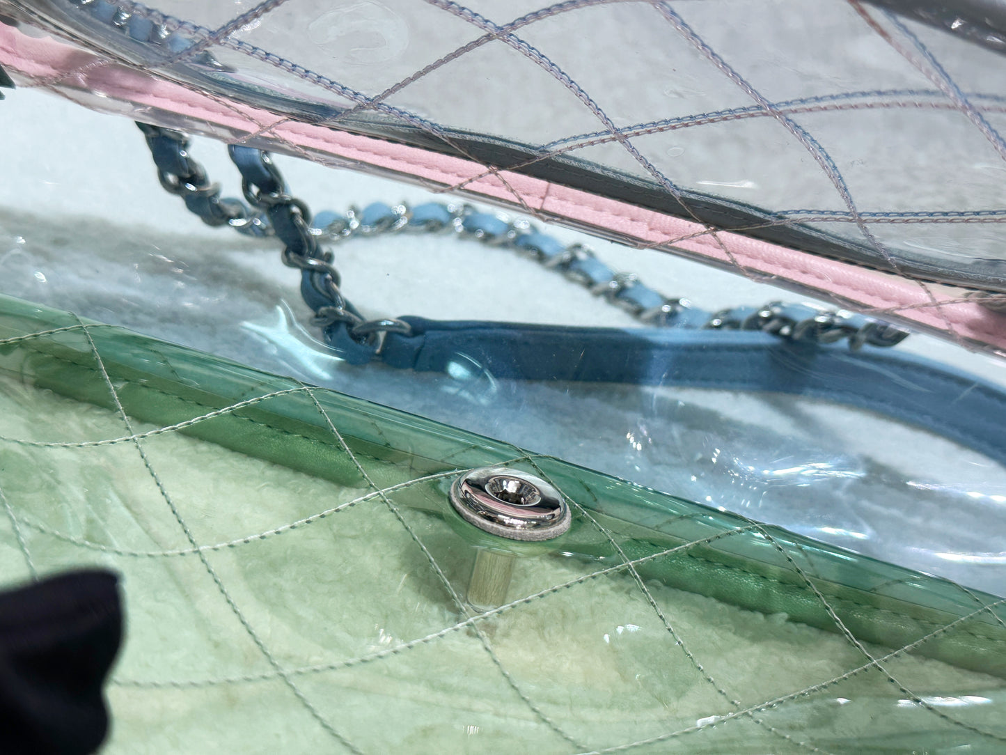 Chanel Coco Splash PVC Medium Flap Bag Pink/Green/Blue 254 holo card