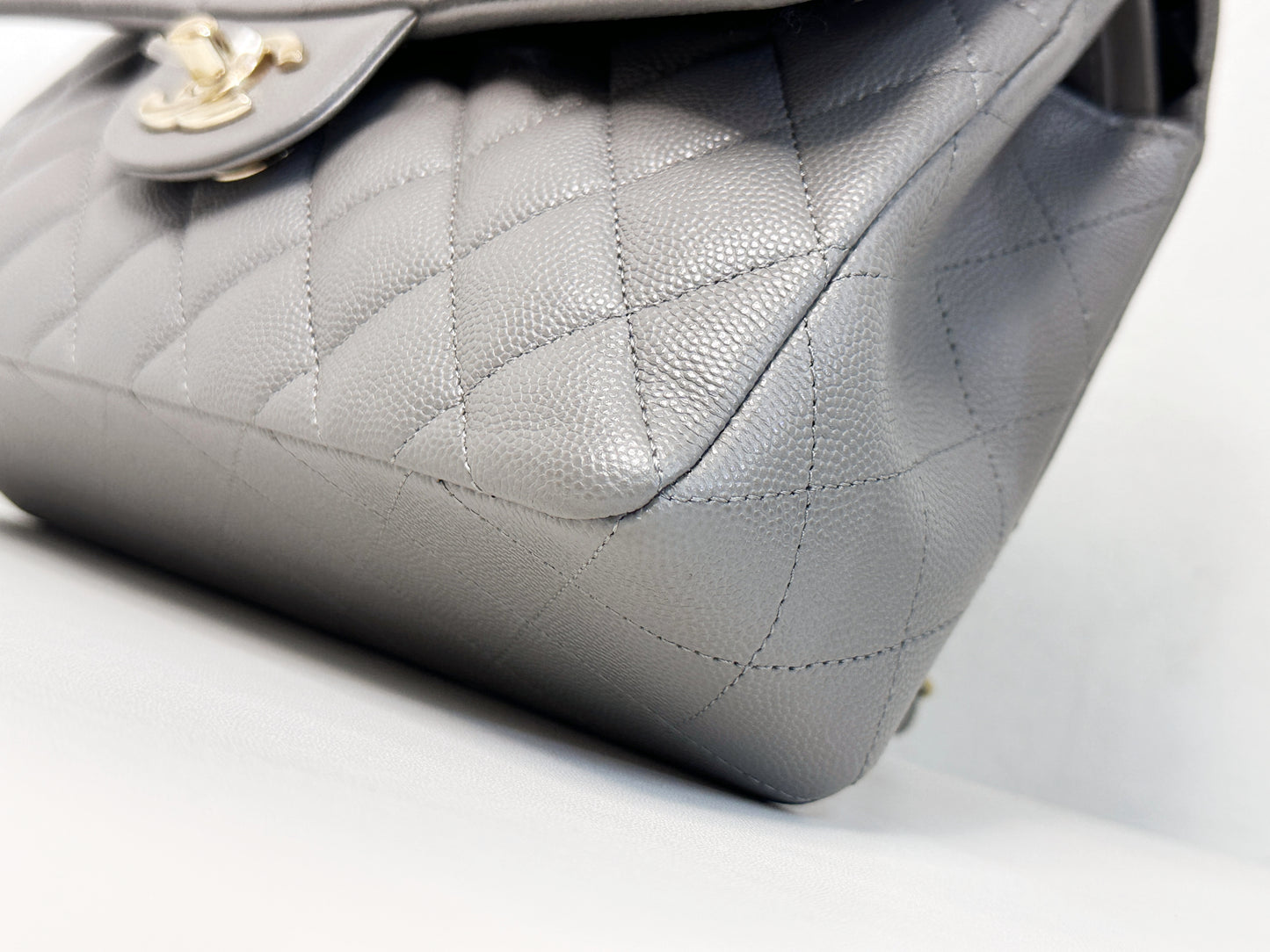 Chanel Small Caviar Quilted Double Flap Bag Grey LGHW EK81 microchip