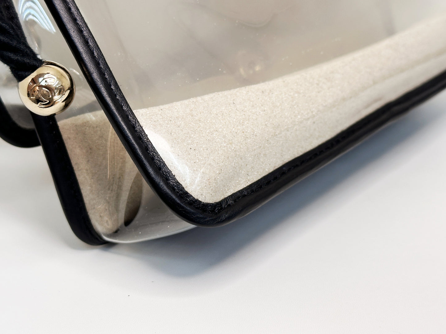Chanel Medium Lambskin CoCo Sand PVC Sand By The Sea Flap With Pearl Strap Black 274 holo card