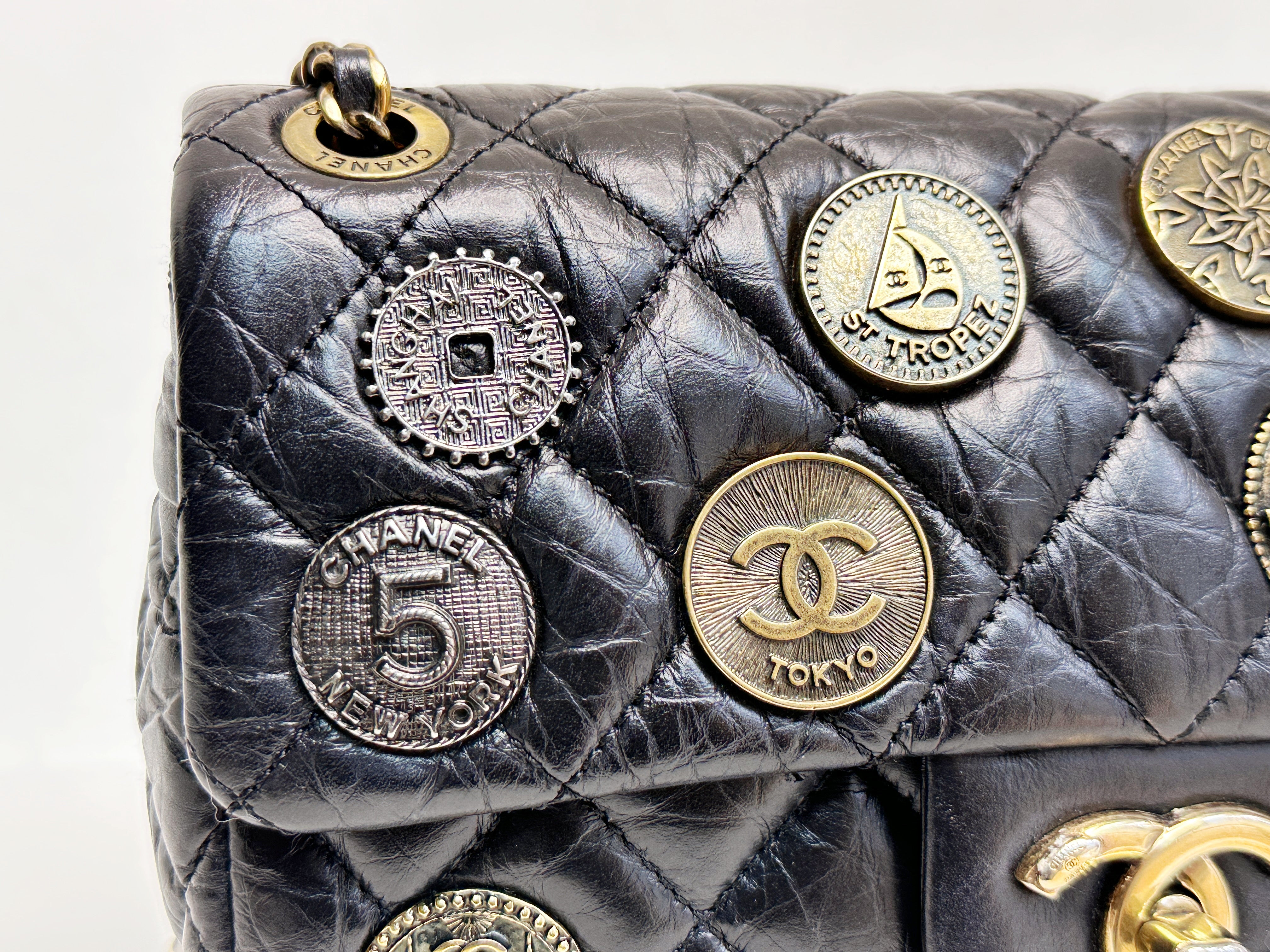 Chanel Mini Limited Edition Aged Calfskin Quilted Medallion Flap Black GHW 206 holo card