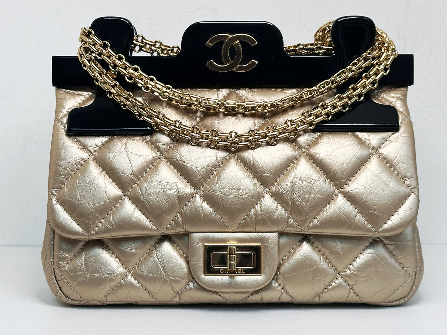 Chanel Aged Calfskin Quilted 2.55 Reissue Mini Hanger Flap Gold 2355 holo card