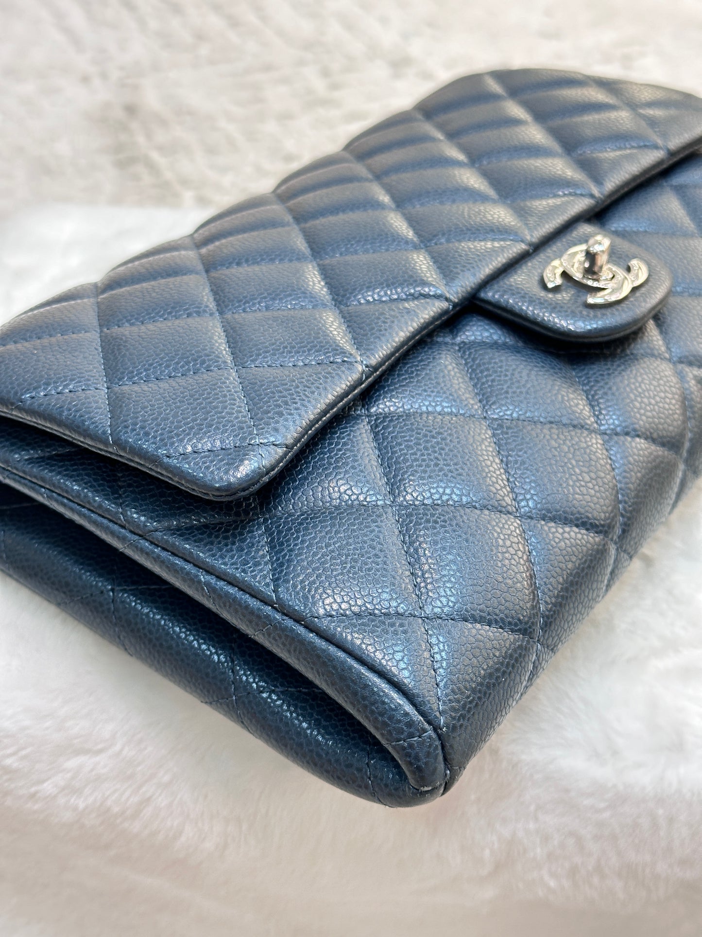 Chanel Blue Caviar Timeless Clutch with Chain SHW