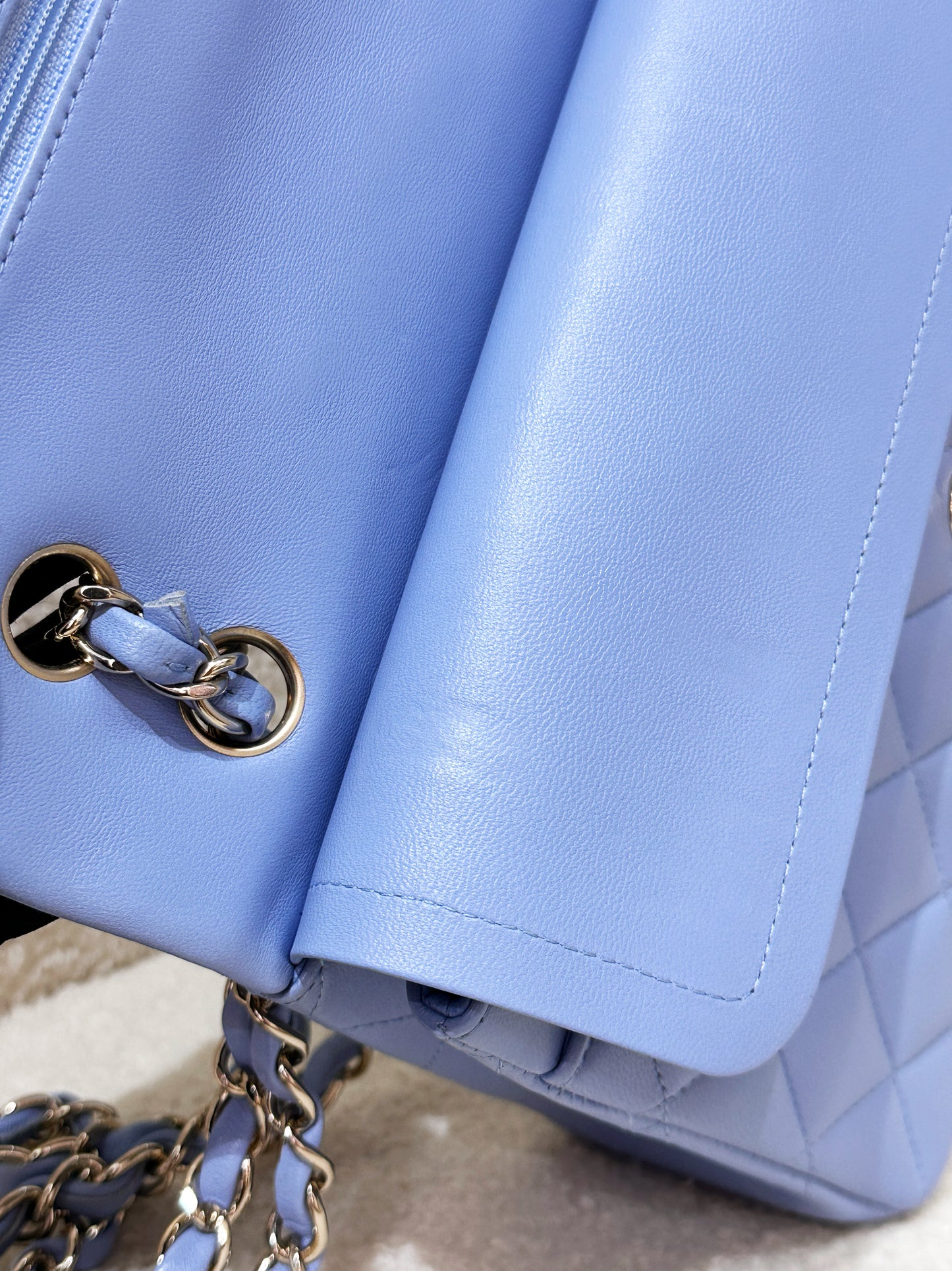 Chanel 21c Small Lambskin Classic Quilted Double Flap Bag Sky Blue GHW 3072 holo card