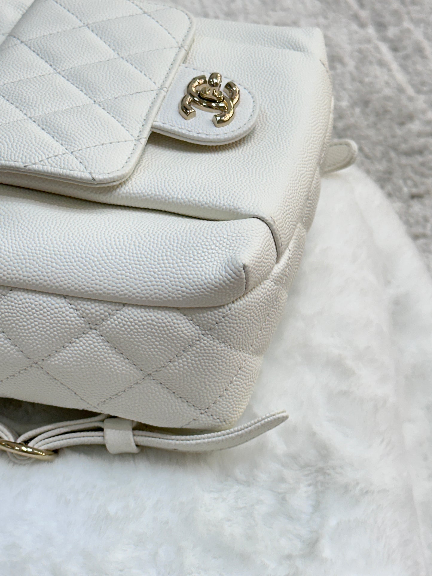 Chanel White CC Day Mini Quilted Backpack