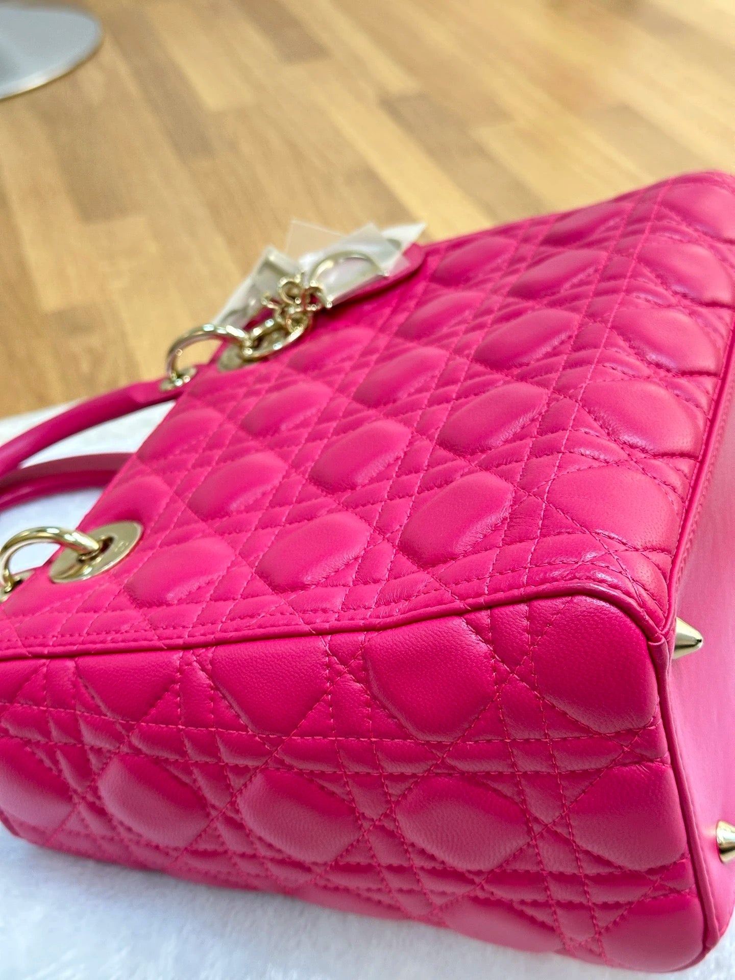 Christian Dior Medium Cannage Lambskin Lady Dior Bag Fuschia Pink GHW