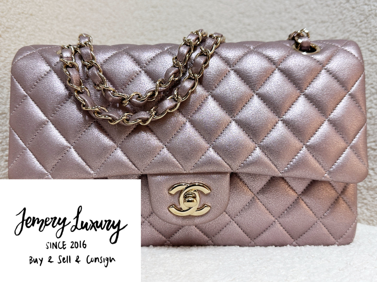 Chanel Classic Quilted Medium Double Flap Iridescent Pink (Calfskin)LGHW 1998 holo card