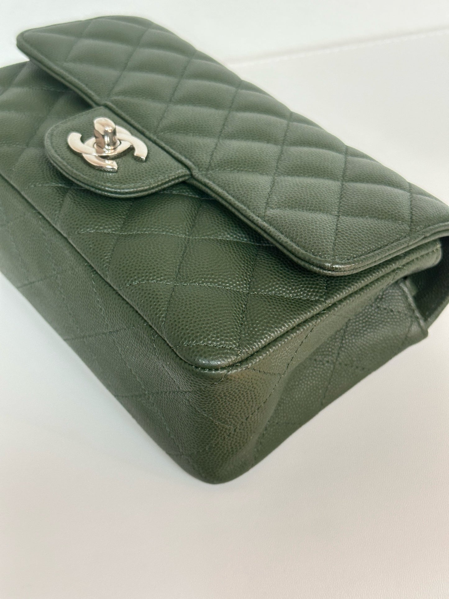 Chanel Caviar Quilted Mini Rectangular Flap Green 2507 holo card