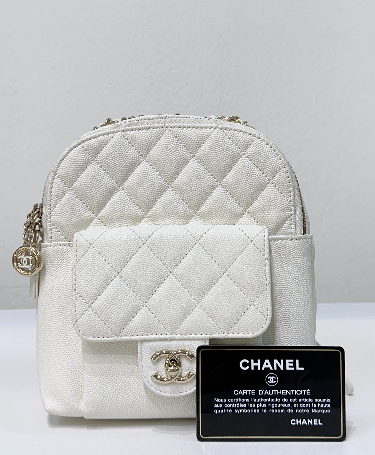 Chanel White CC Day Mini Quilted Backpack