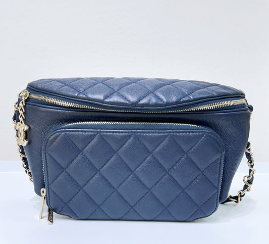 Chanel Blue Caviar Business Affinity Fanny Pack Waist Belt Bag GHW