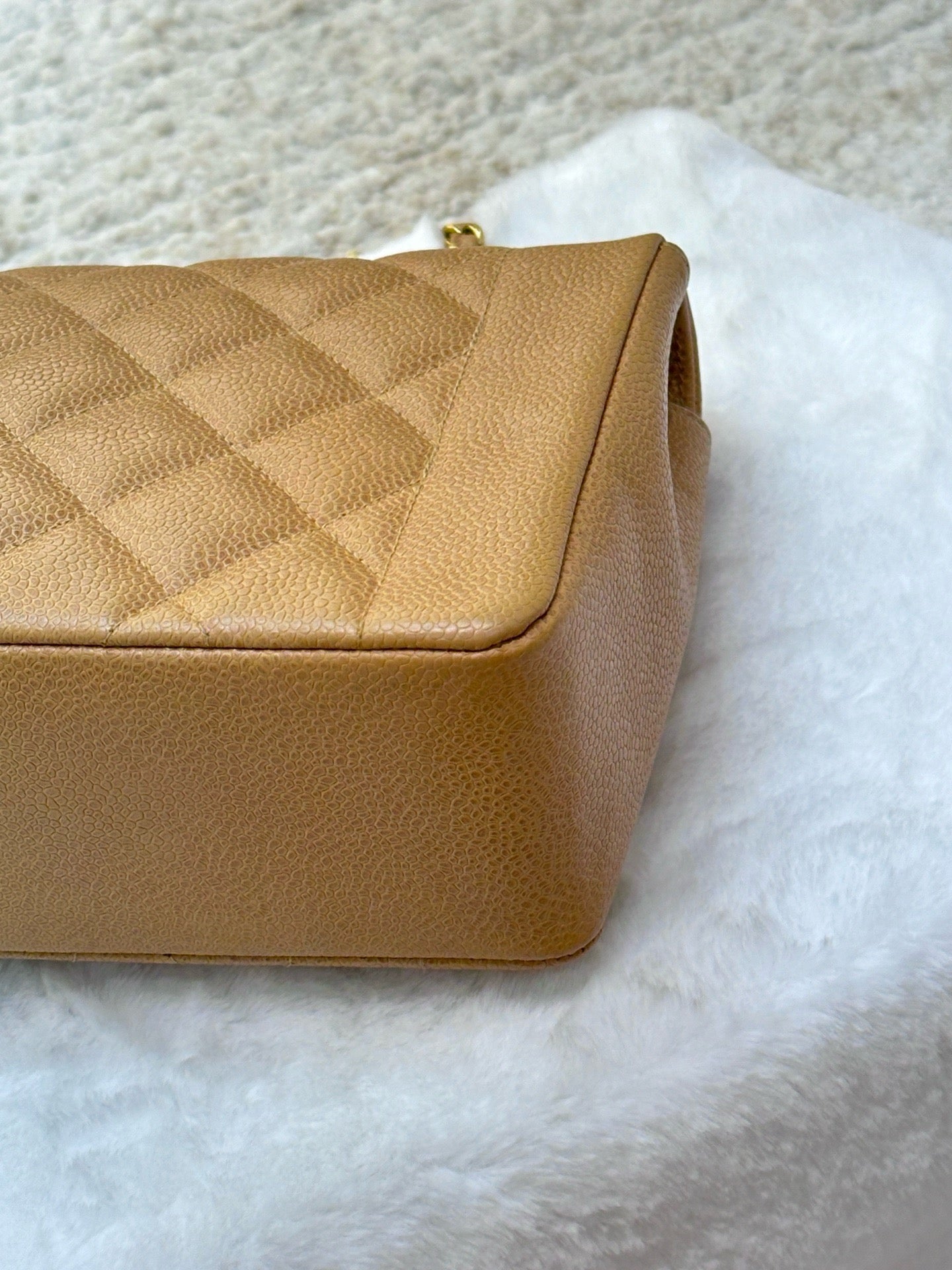 Chanel Vintage Medium Diana Flap Bag Beige Caviar Gold Hardware 29 holo