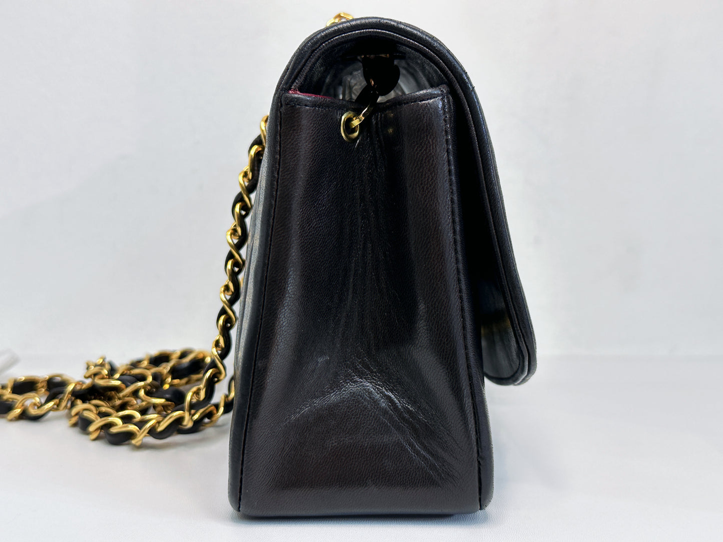 Chanel Vintage Quilted Diana Flap Bag Black Lambskin 25 holo card