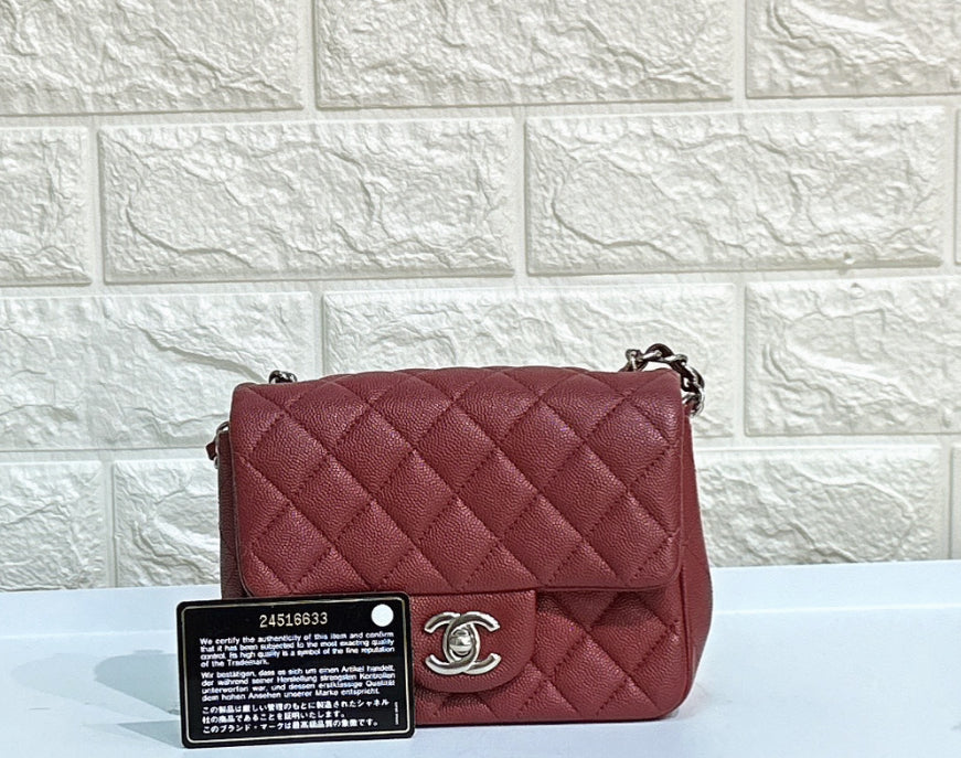 Chanel Classic Square Mini Flap in Red Caviar and SHW