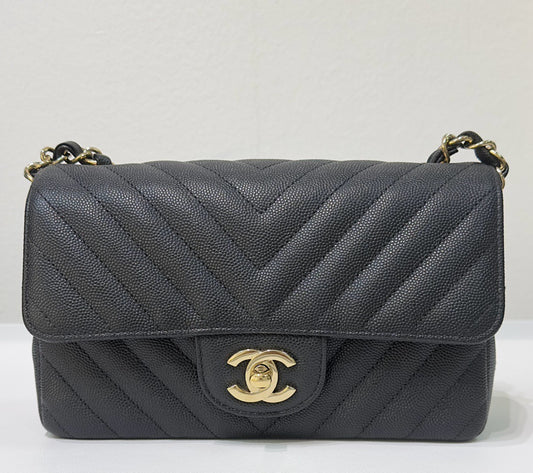 Chanel Mini Chevron Caviar Flap Bag Black GHW