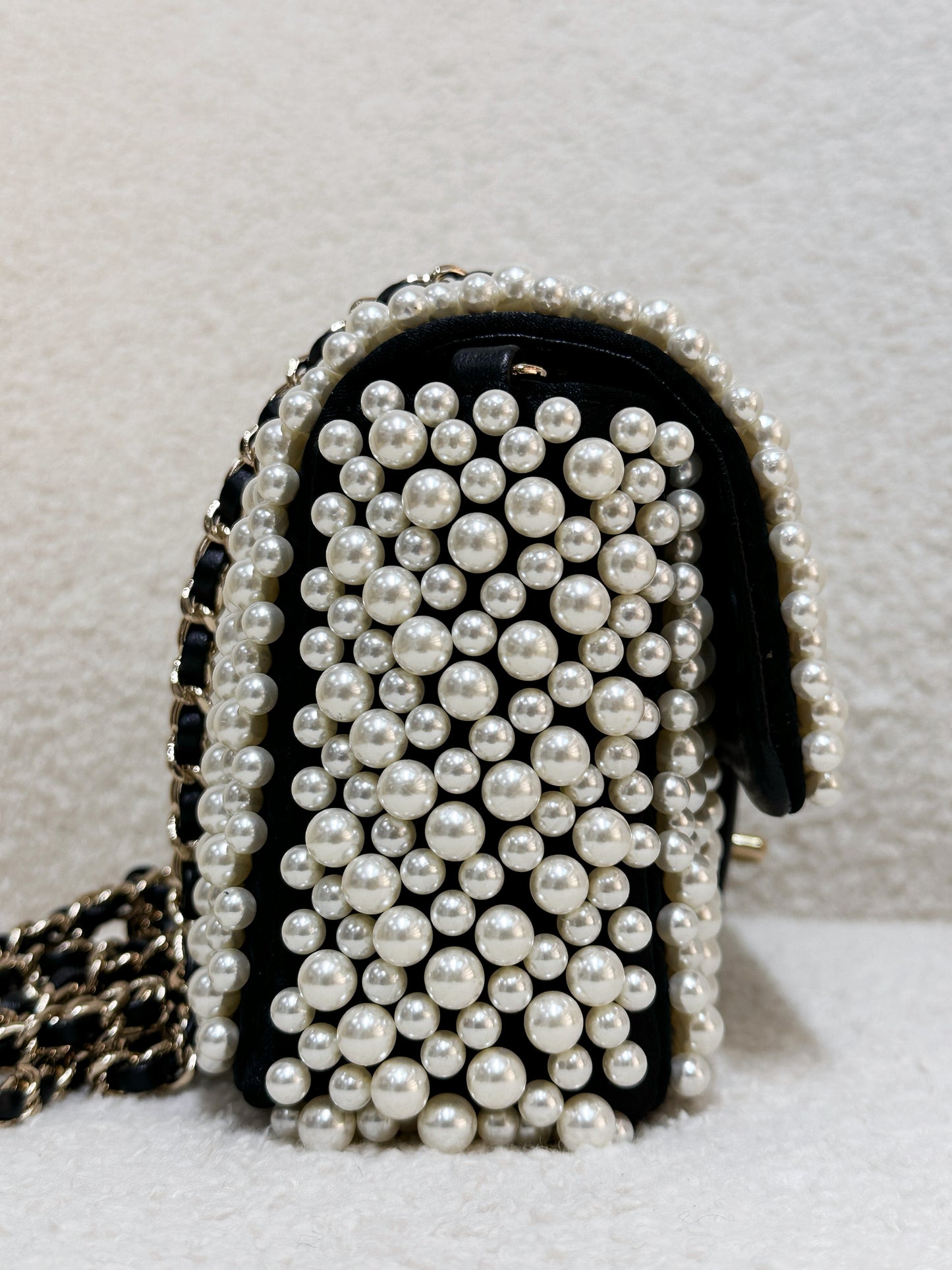 Chanel 19S Pearl On Flap Mini Rectangular Bag LGHW 2750 holo card