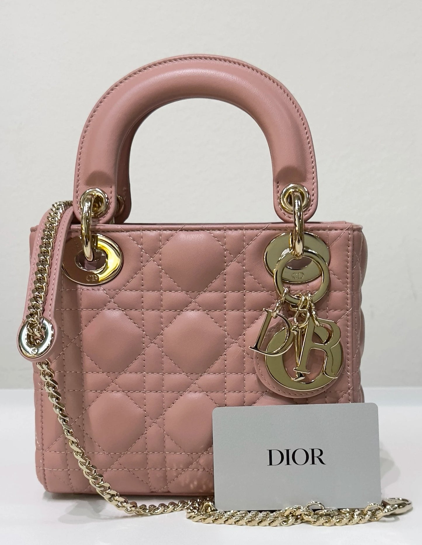 Christian Dior Mini Lambskin Cannage Lady Dior Pink GHW