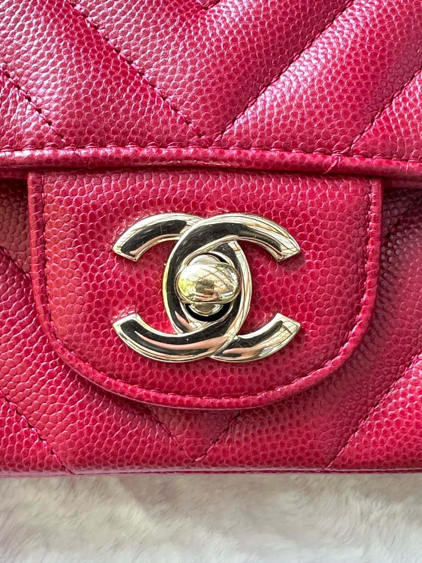 Chanel Mini Rectangle Chevron Red Caviar with GHW