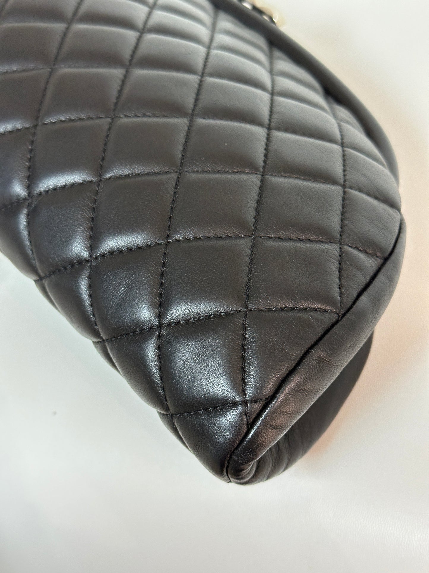 Chanel Quilted Timeless Kisslock Clutch Black Lambskin SHW 1577 holo