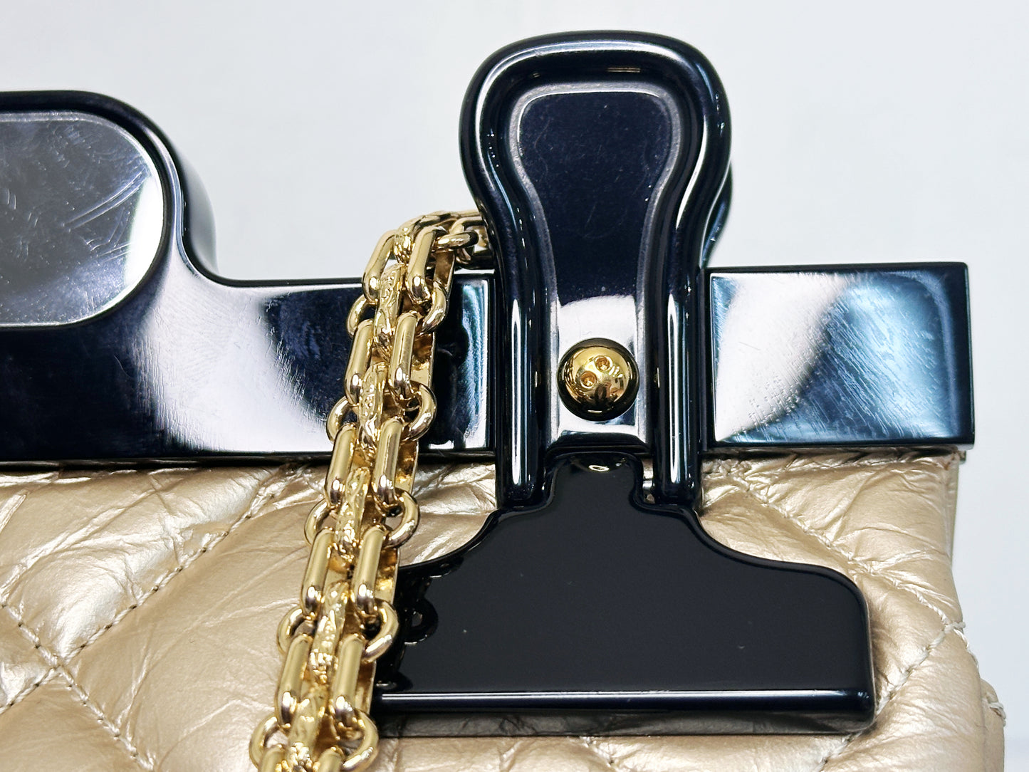 Chanel Aged Calfskin Quilted 2.55 Reissue Mini Hanger Flap Gold 2355 holo card