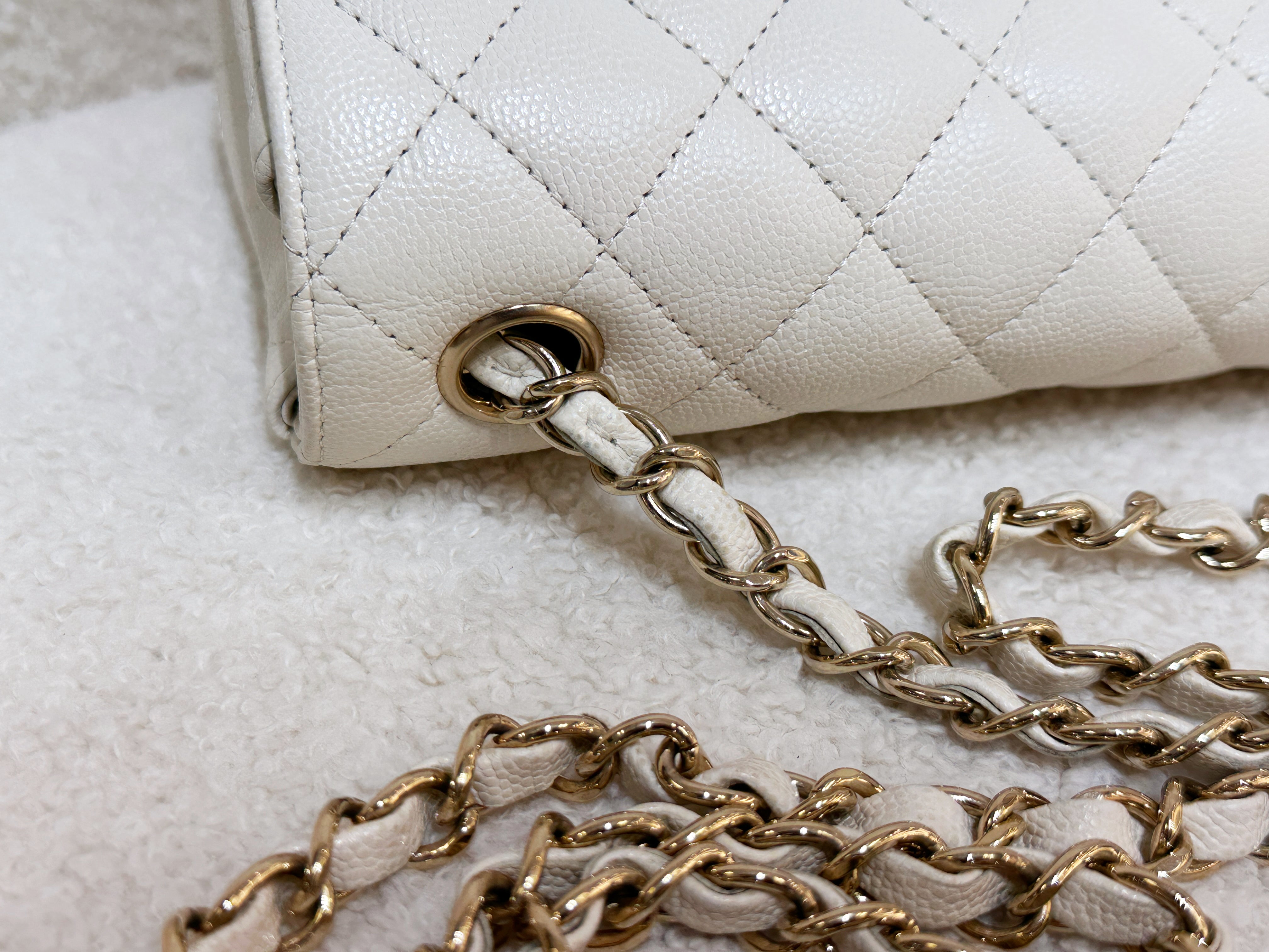 Chanel Mini Rectangular Classic Quilted Caviar Ivory 17C GHW 2383 holo card