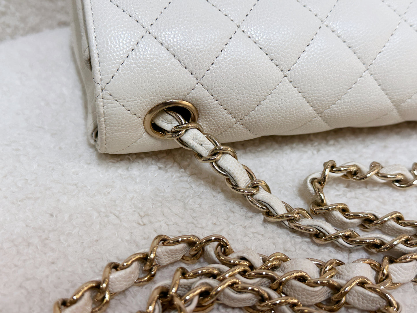 Chanel Mini Rectangular Classic Quilted Caviar Ivory 17C GHW 2383 holo card