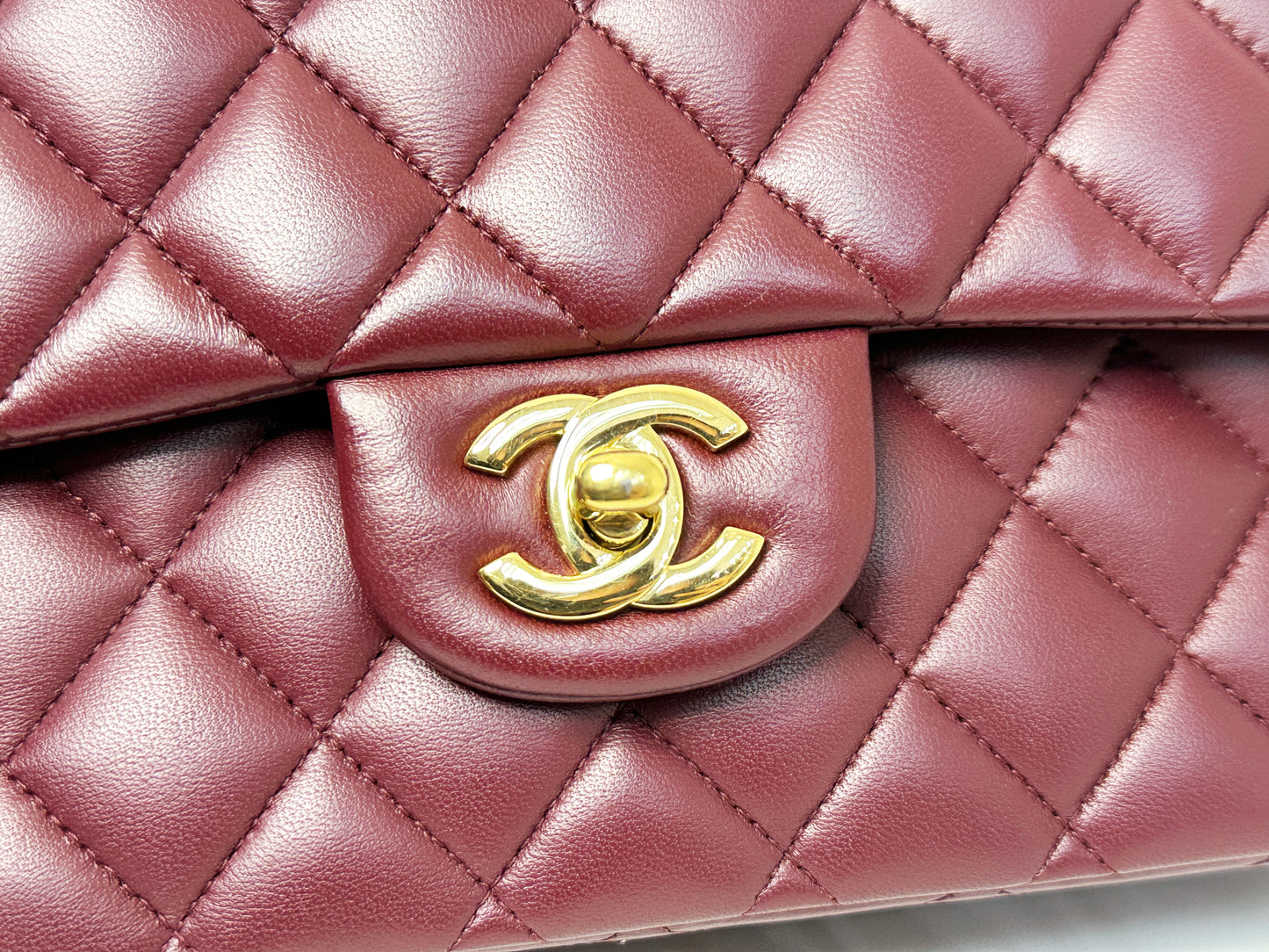 Chanel Classic Quilted Lambskin Medium Double Flap Bag Burgundy 2173 holo