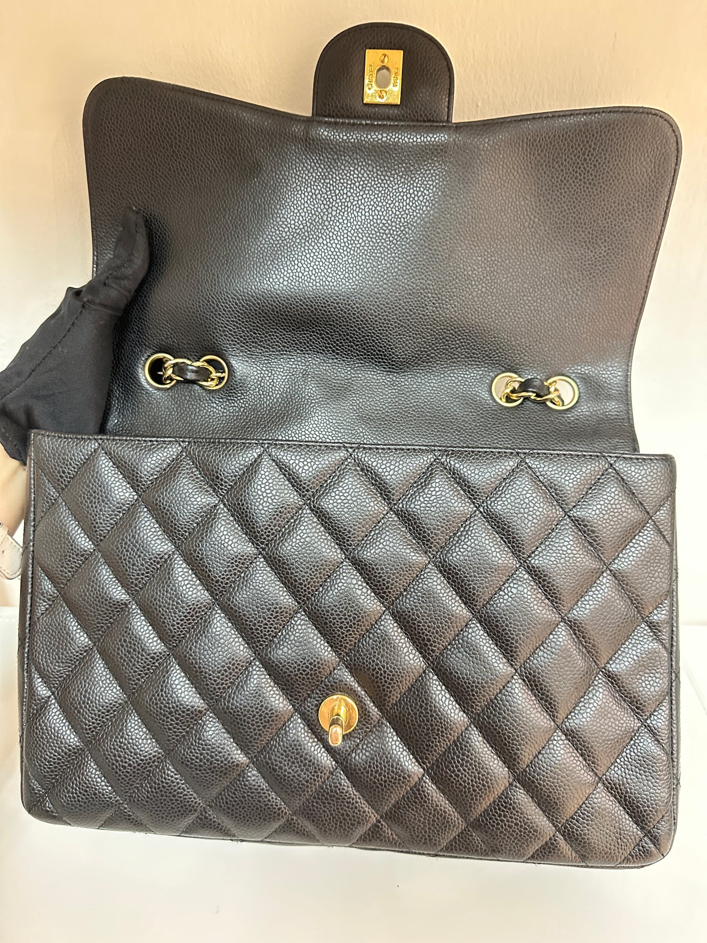 Chanel Jumbo Classic Single Flap Caviar Leather Black 1249 holo