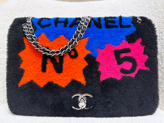 Chanel Jumbo Classic Flap  Maxi Pop Art No. 5 Caption Comic Lambskin Black Multicolor Bag 2030 holo