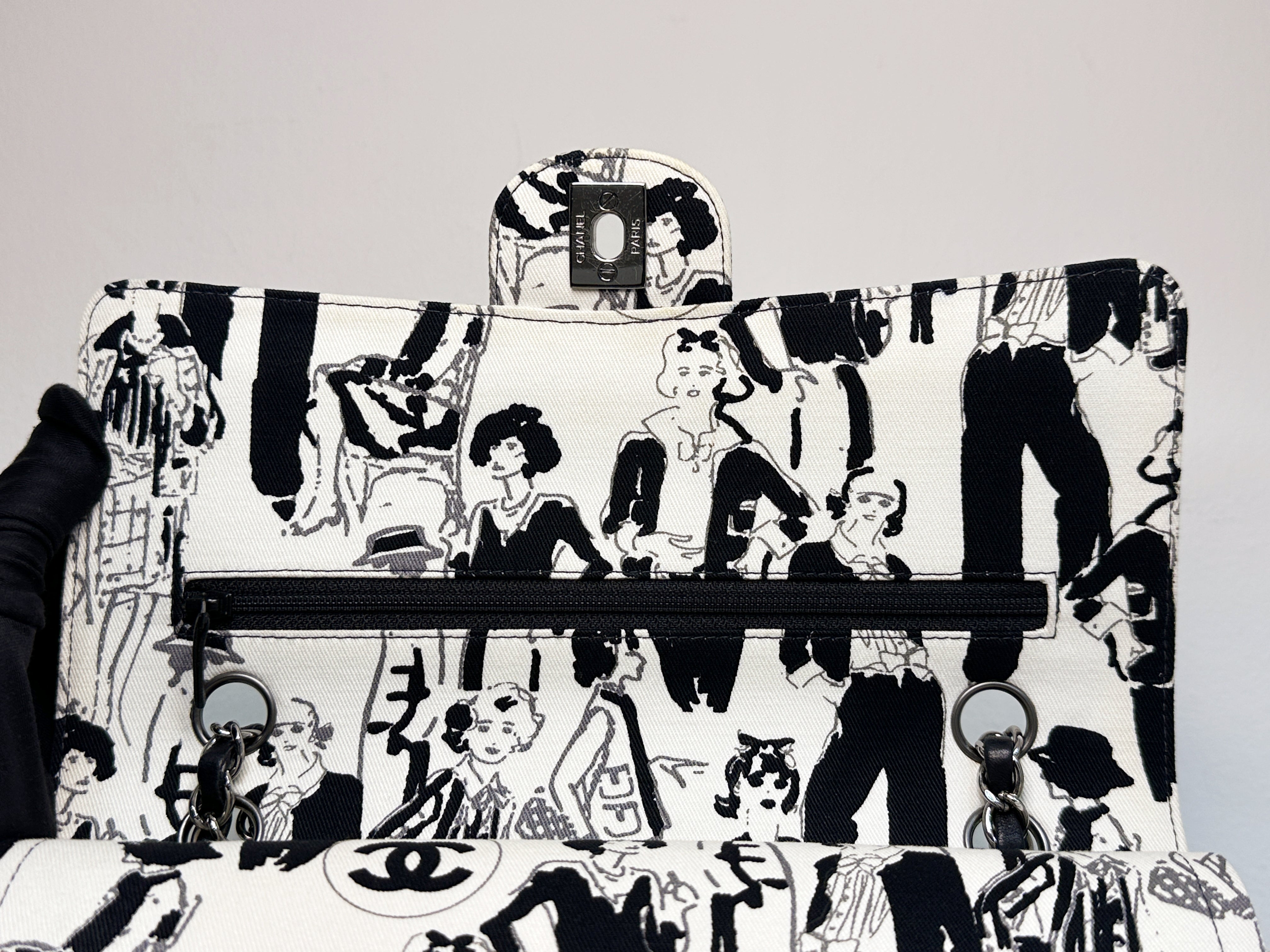 Chanel Canvas Coco Icons Medium Double Flap Bag Black White 827 holo card