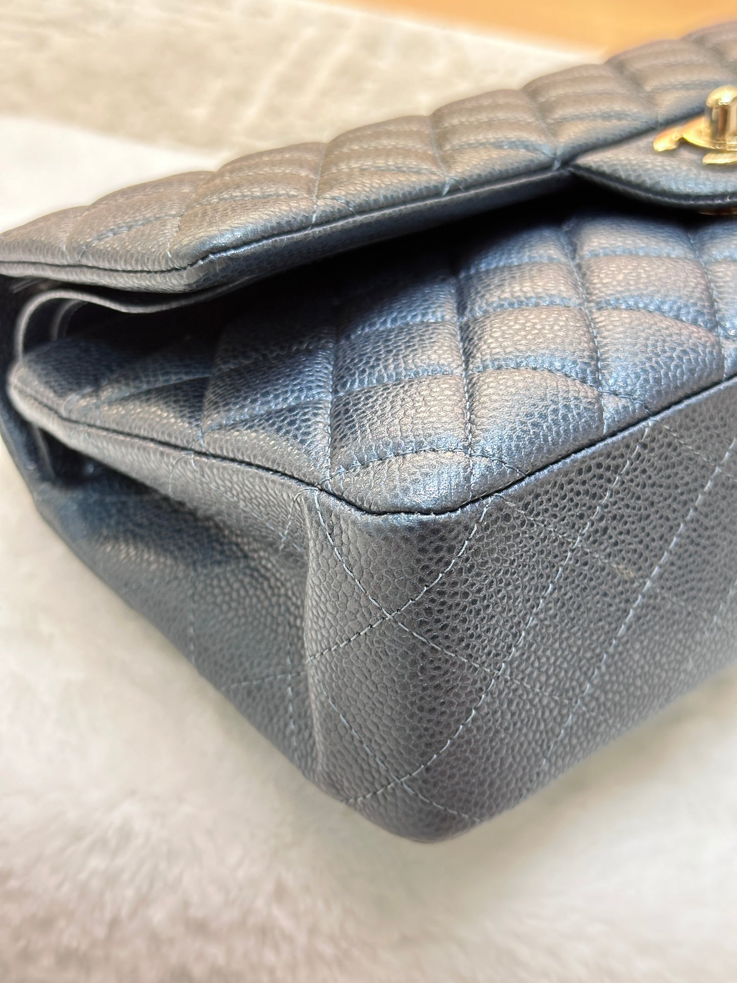 Chanel Quilted Medium Double Flap Blue Caviar 18S GHW